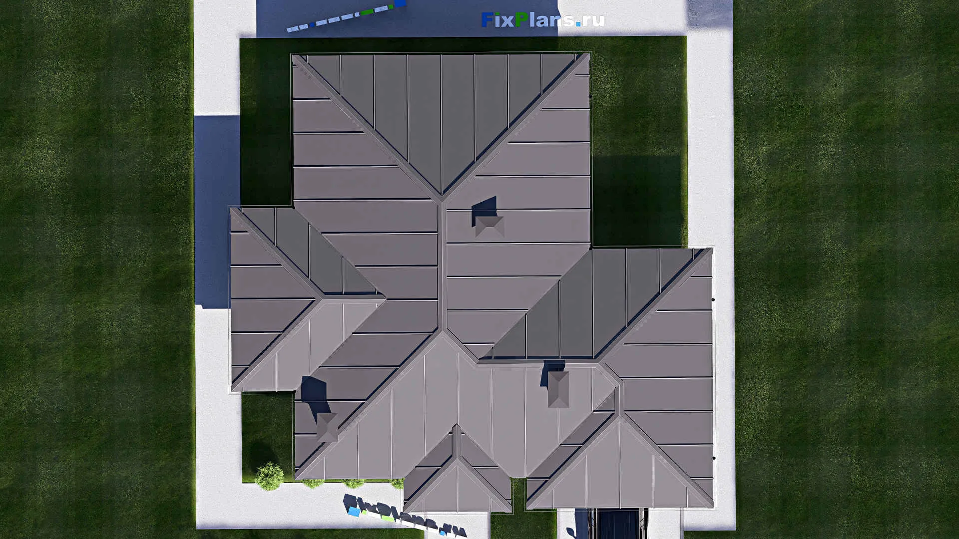 F-17873 - Проект одноэтажного дома 14 на 15, площадью 120 м² с террасой, гаражом на 1 машину и 2 спальнями