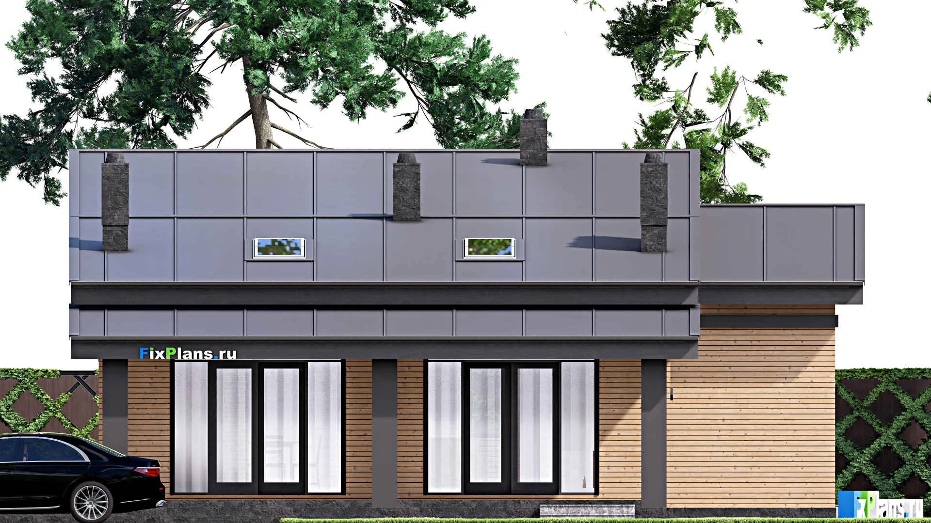 F-16694 - Проект одноэтажного дома 15 на 16, площадью 190 м² с террасой и 2 спальнями