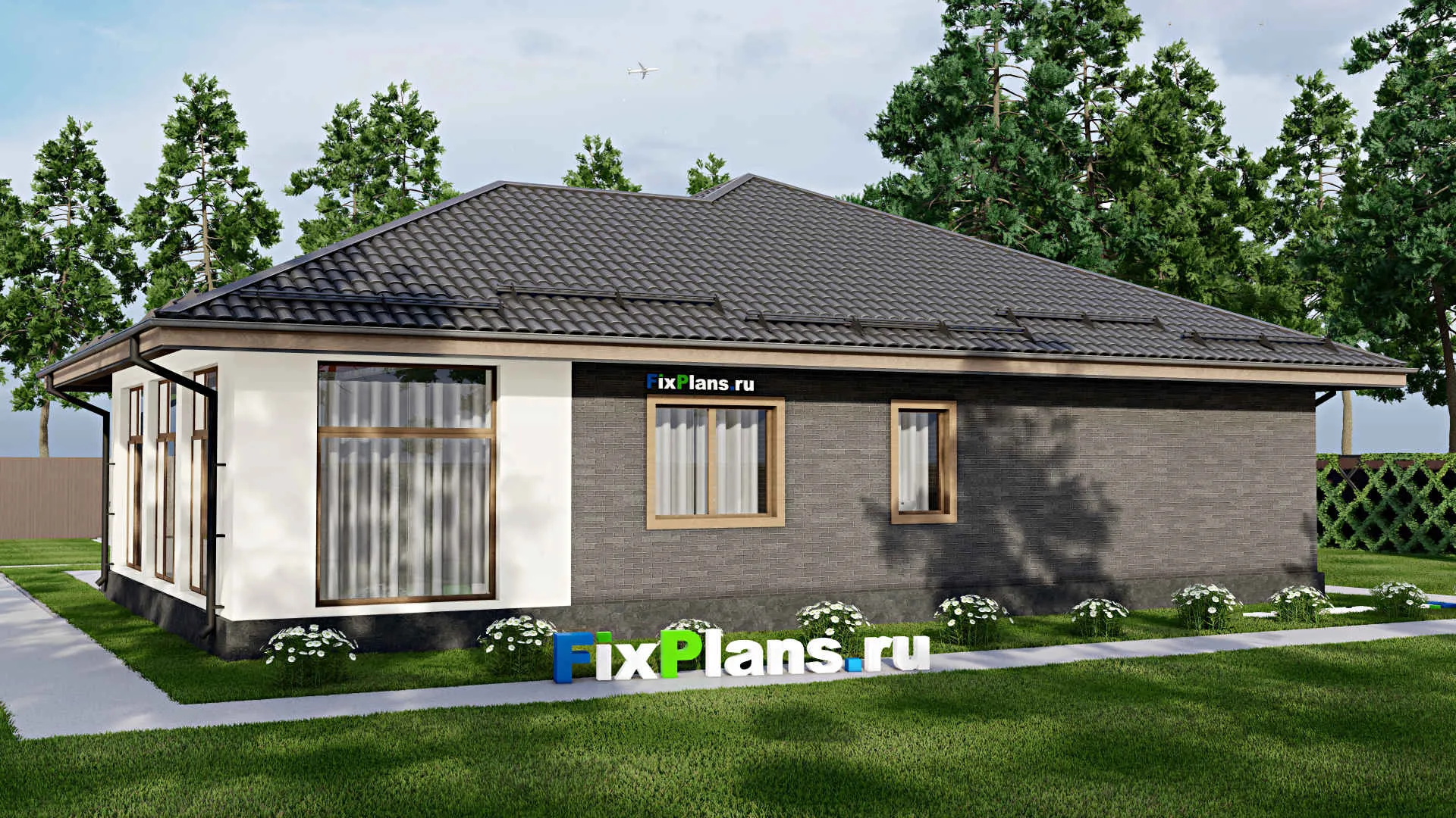 F-4868 - Проект одноэтажного дома 14 на 17, площадью 180 м² с террасой и 4 спальнями