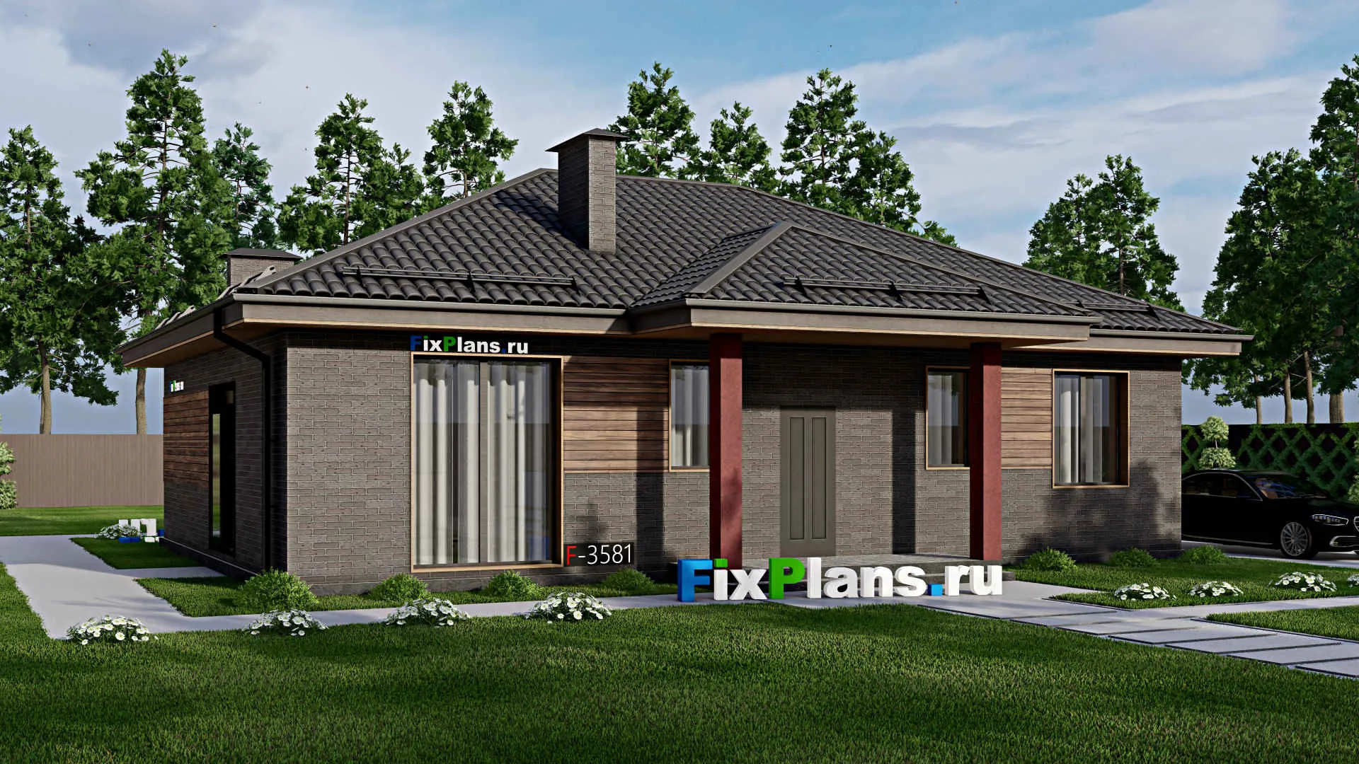 F-3581 - Проект одноэтажного дома 11 на 14, площадью 120 м² с 3 спальнями