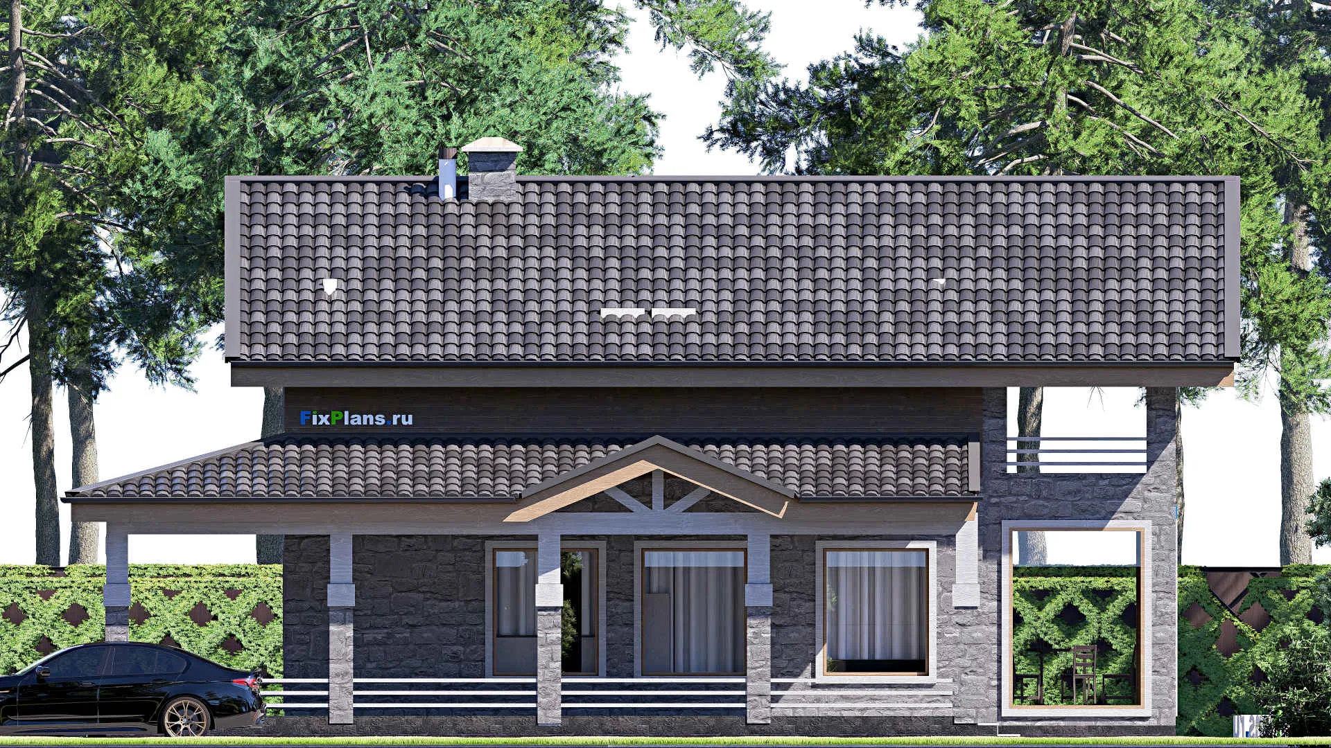 F-20078 - Проект дома с мансардой 15 на 15, площадью 260 м² с террасой, балконом и 3 спальнями