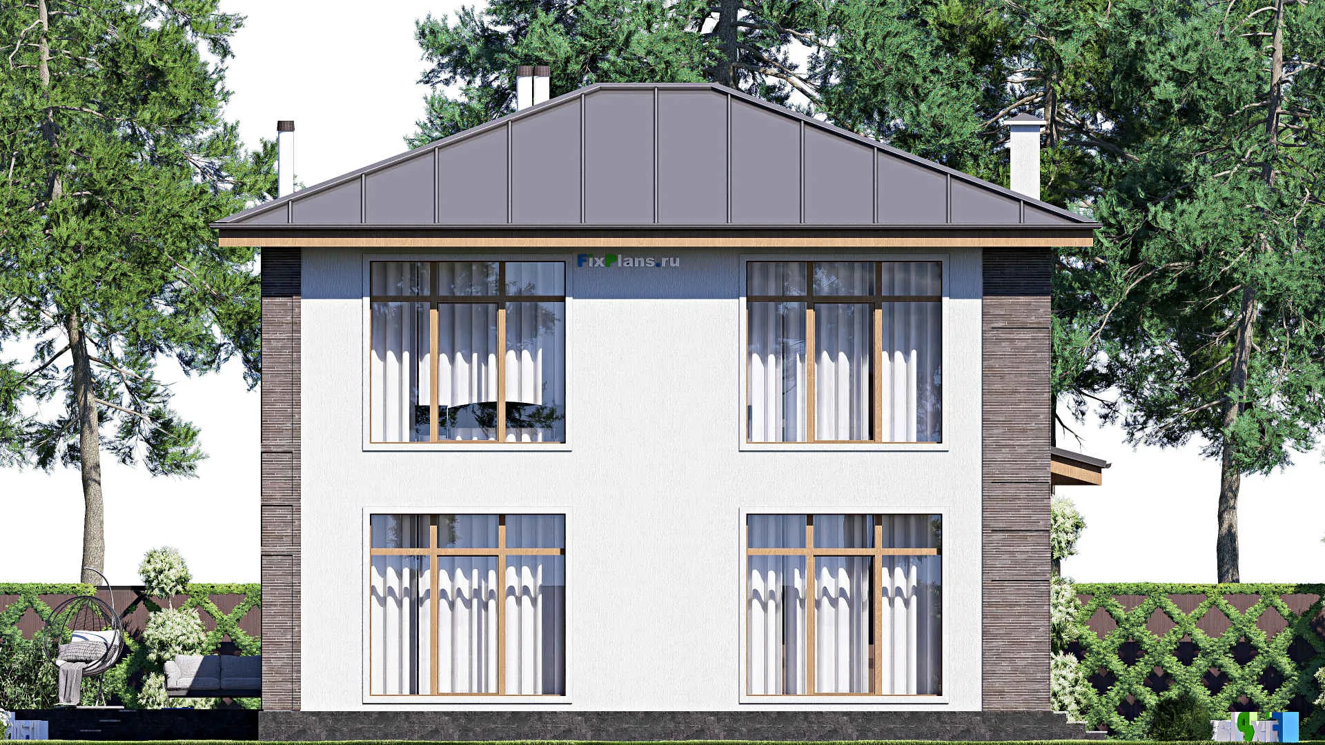 F-19772 - Проект двухэтажного дома 16 на 20, площадью 290 м² с террасой и 3 спальнями