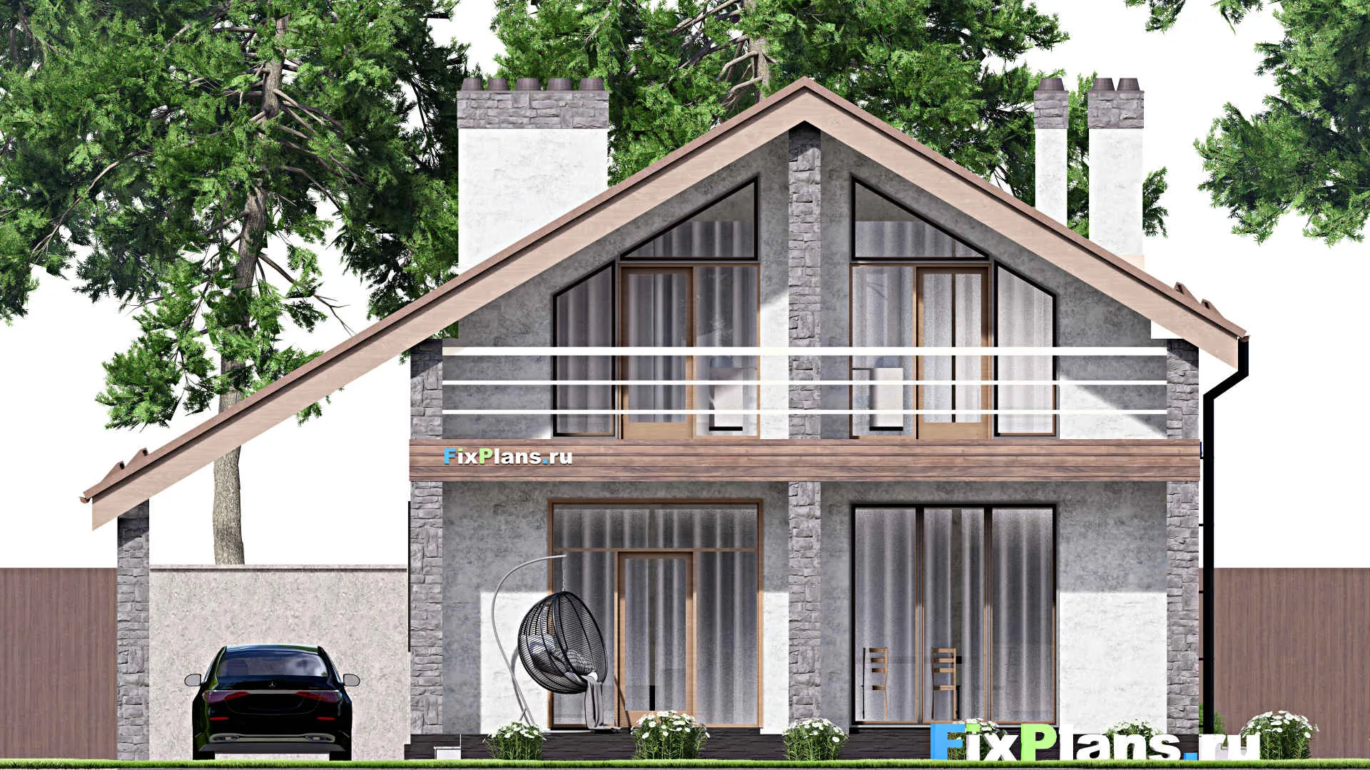 F-14246 - Проект дома с мансардой 13 на 15, площадью 240 м² с террасой, балконом и 5 спальнями