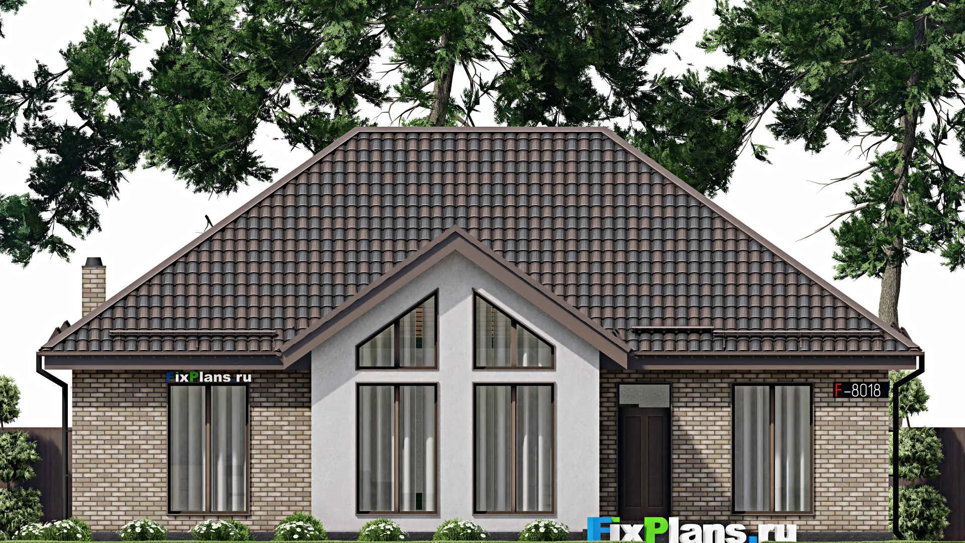 F-8018 - Проект одноэтажного дома 14 на 15, площадью 150 м² с террасой и 3 спальнями