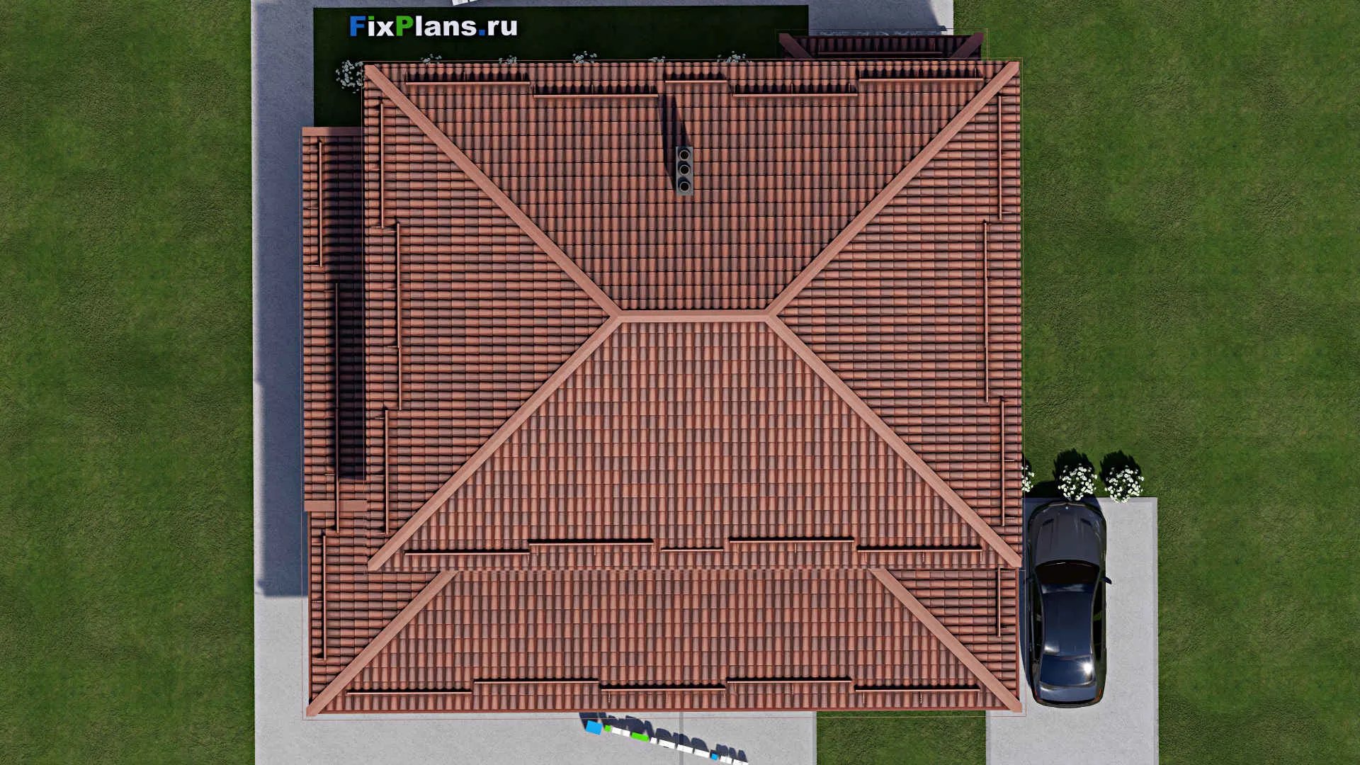 F-8549 - Проект двухэтажного дома 15 на 15, площадью 250 м² с террасой и 4 спальнями