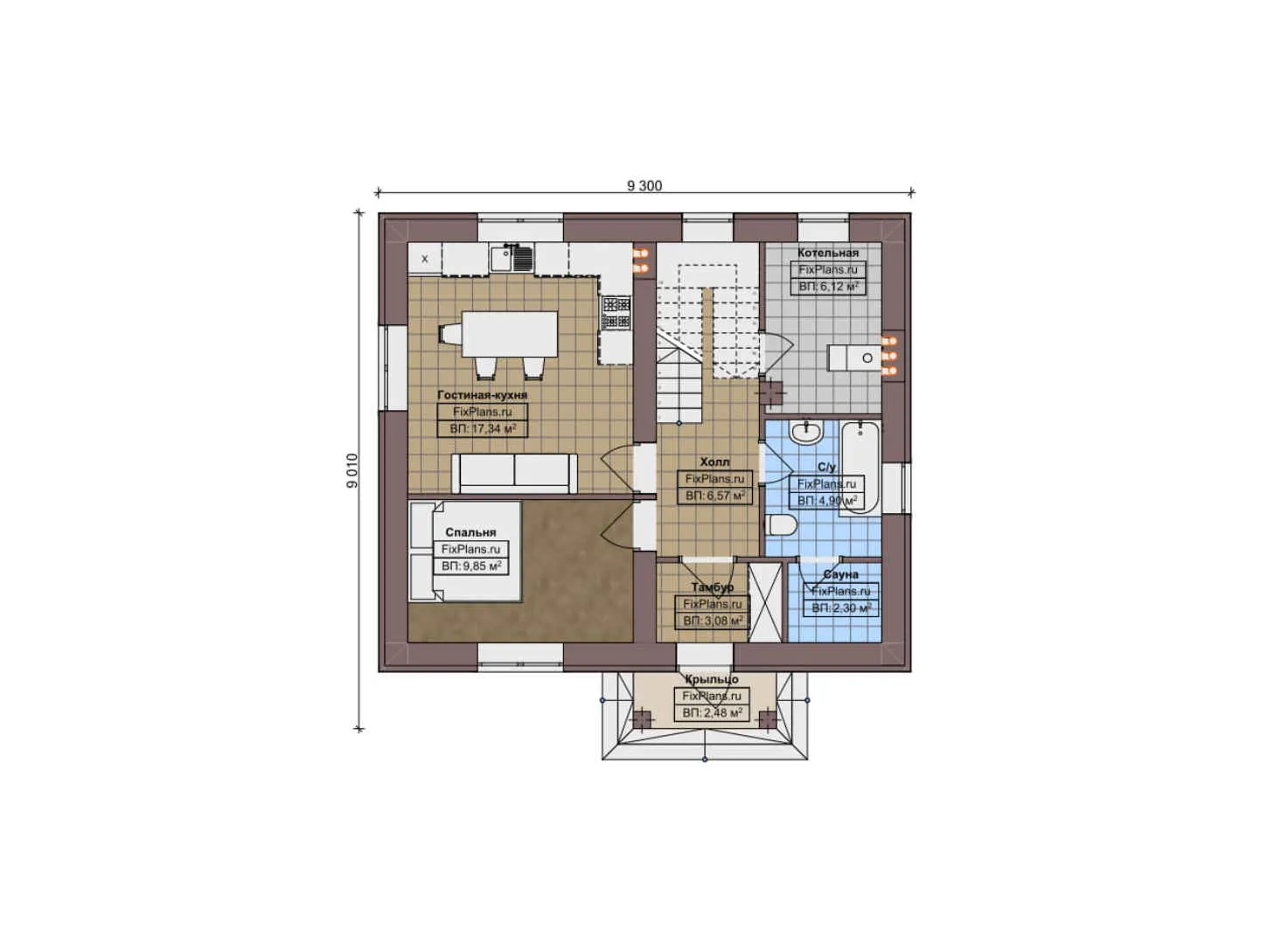 F-11492 - Планы двухэтажного дома 10 на 10, площадью 110 м² с баней и 4 спальнями