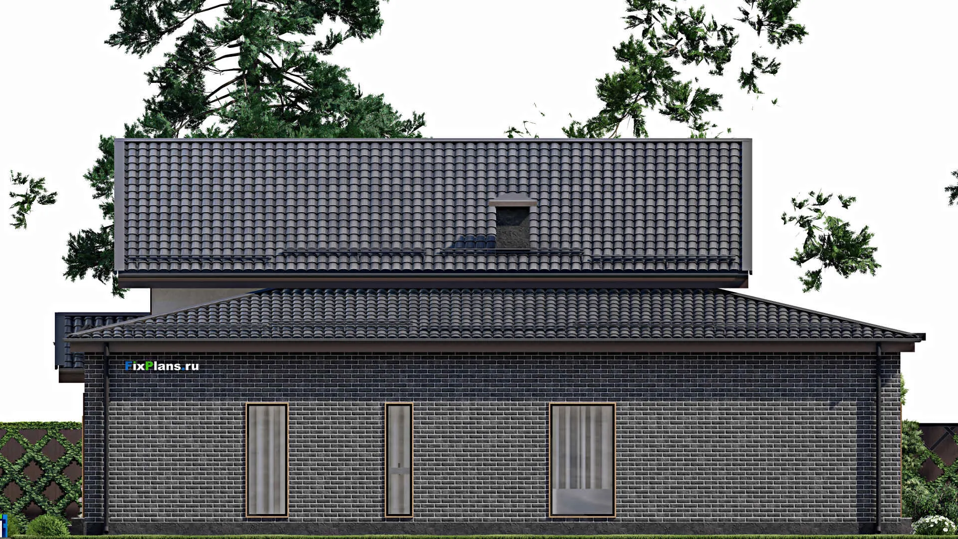 F-6668 - Проект дома с мансардой 17 на 19, площадью 310 м² с террасой, гаражом на 1 машину и 3 спальнями