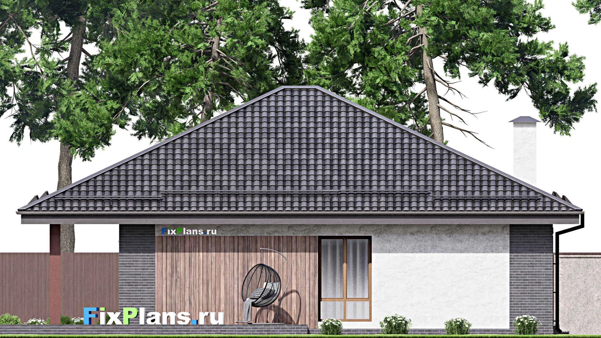 F-14570 - Проект одноэтажного дома 17 на 17, площадью 220 м² с террасой и 2 спальнями