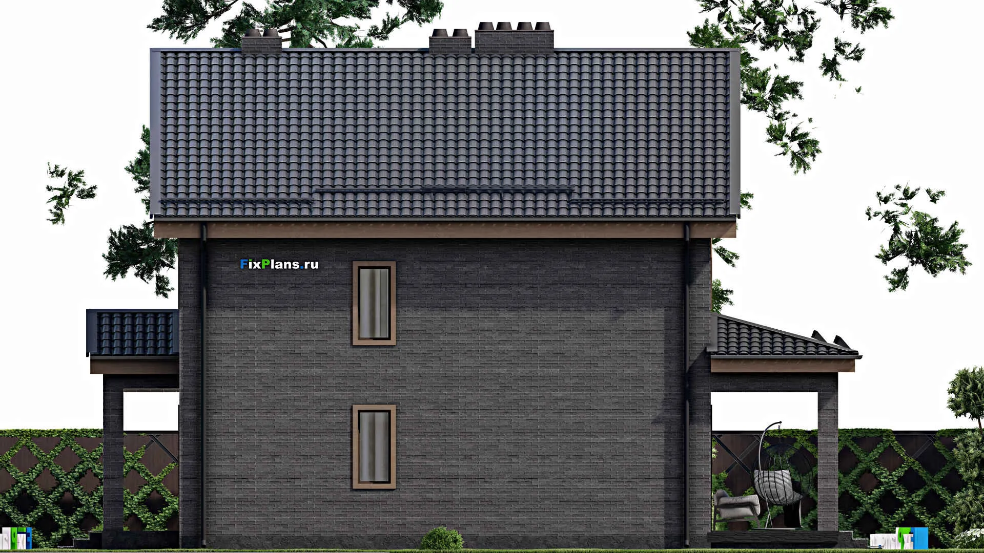 F-4454 - Проект дома с мансардой 11 на 13, площадью 240 м² с террасой и 6 спальнями