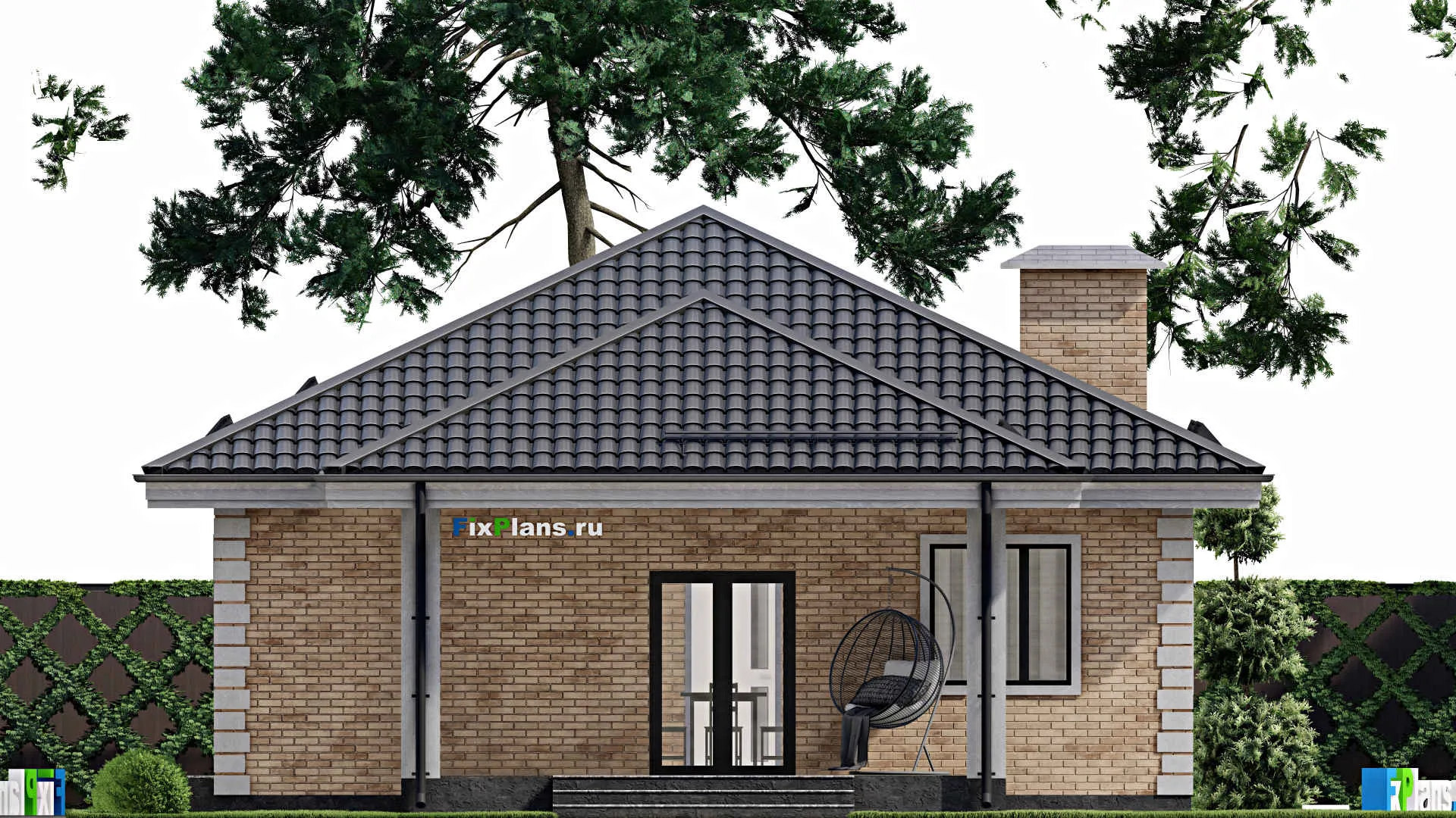 F-2726 - Проект одноэтажного дома 10 на 12, площадью 120 м² с террасой и 3 спальнями