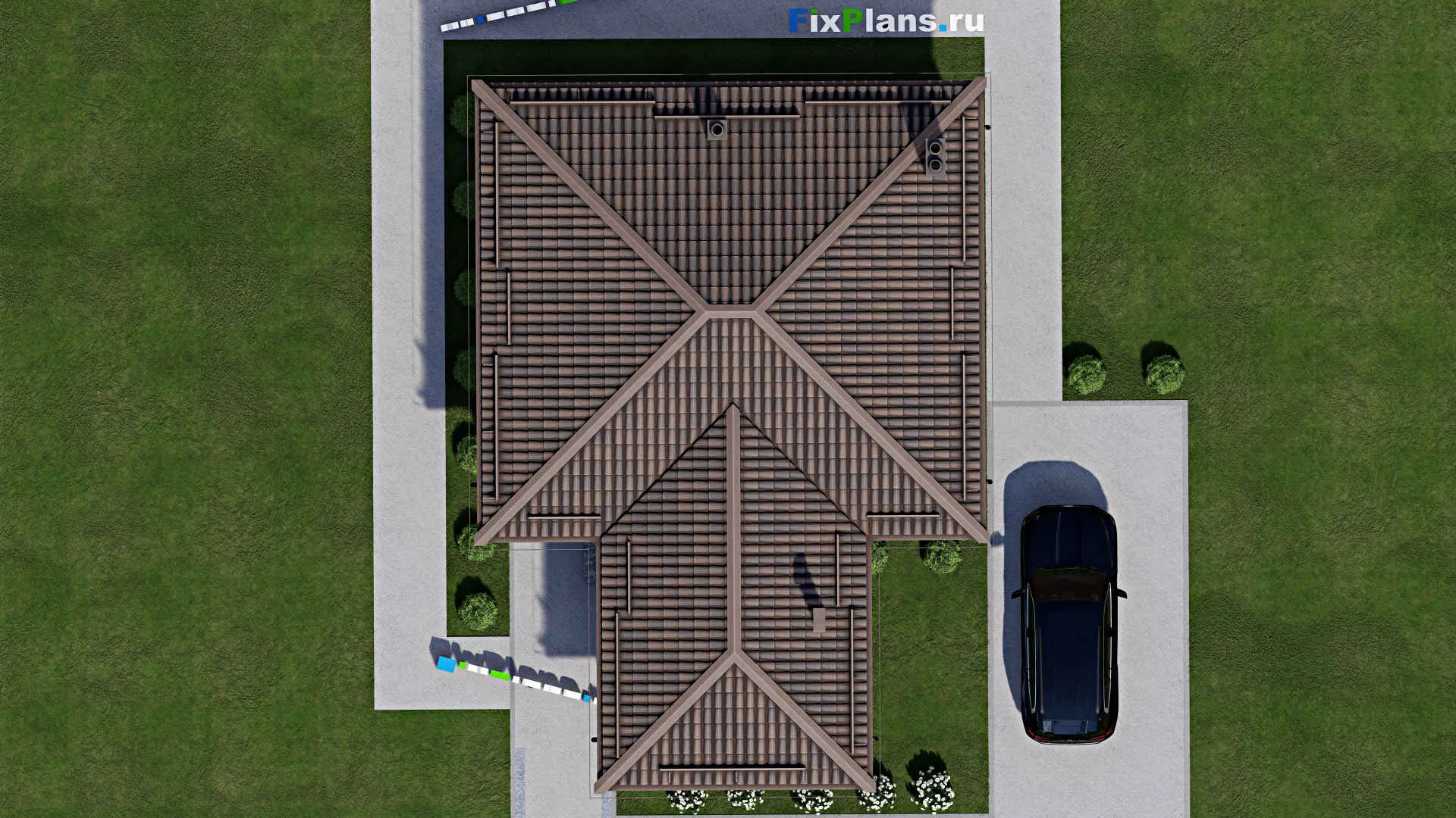 F-8000 - Проект бани 9 на 10, площадью 80 м² с комнатой отдыха, терассой и 2 санузлами