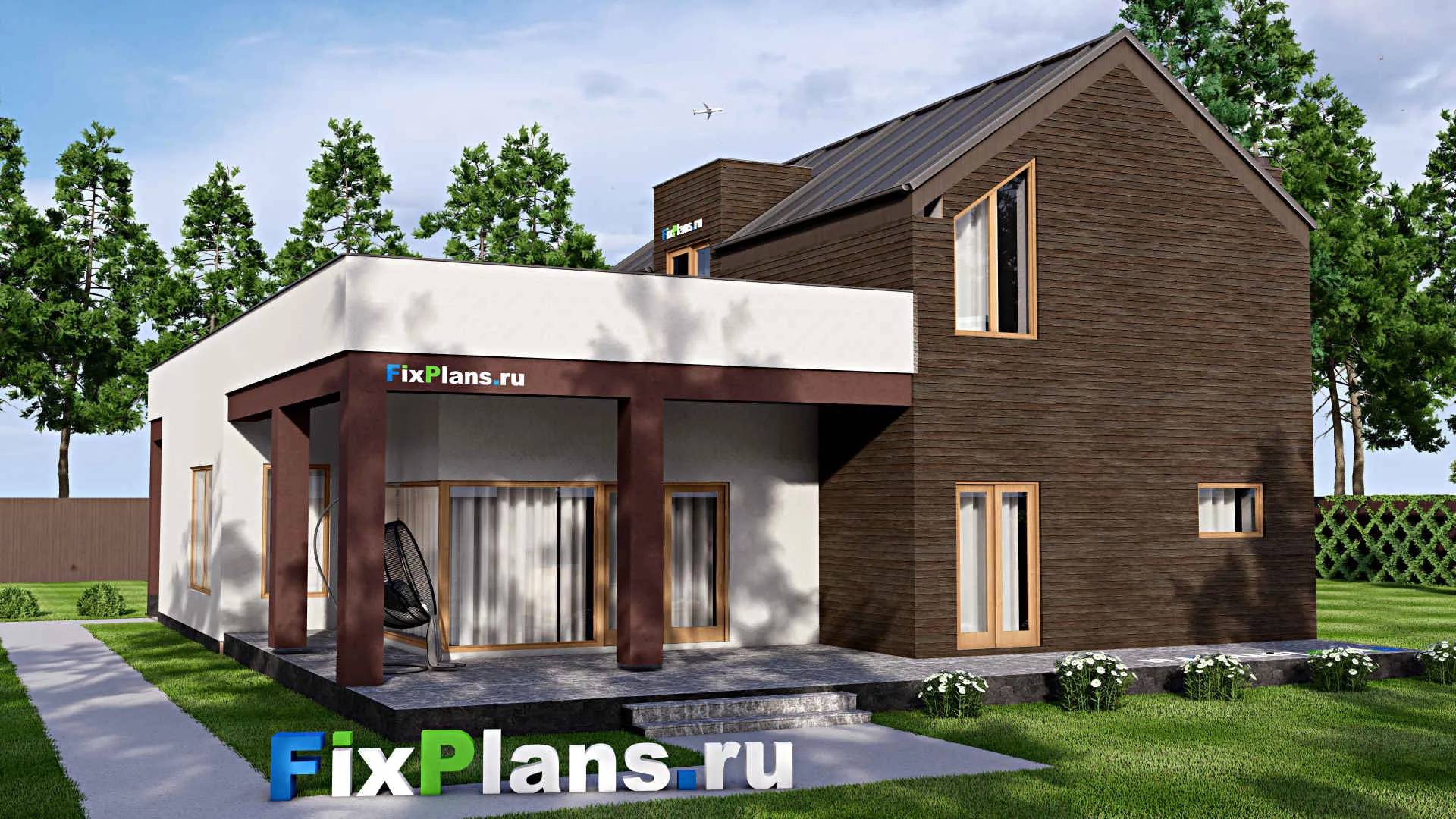 F-16109 - Планы дома с мансардой 15 на 20, площадью 420 м² с террасой, балконом, гаражом на 2 машины и 3 спальнями