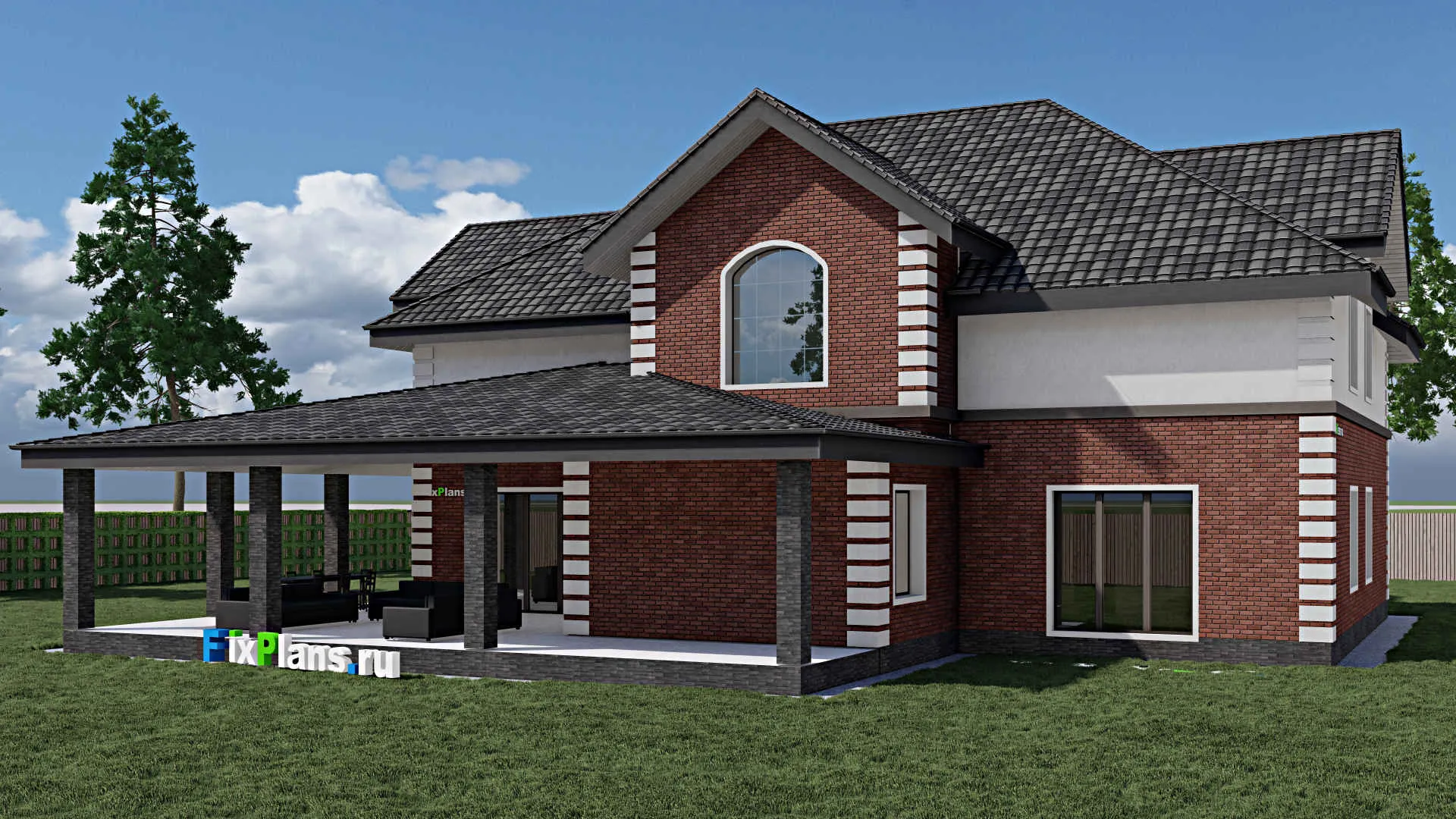 F-0926 - Планы дома с мансардой 19 на 22, площадью 510 м² с террасой и 4 спальнями