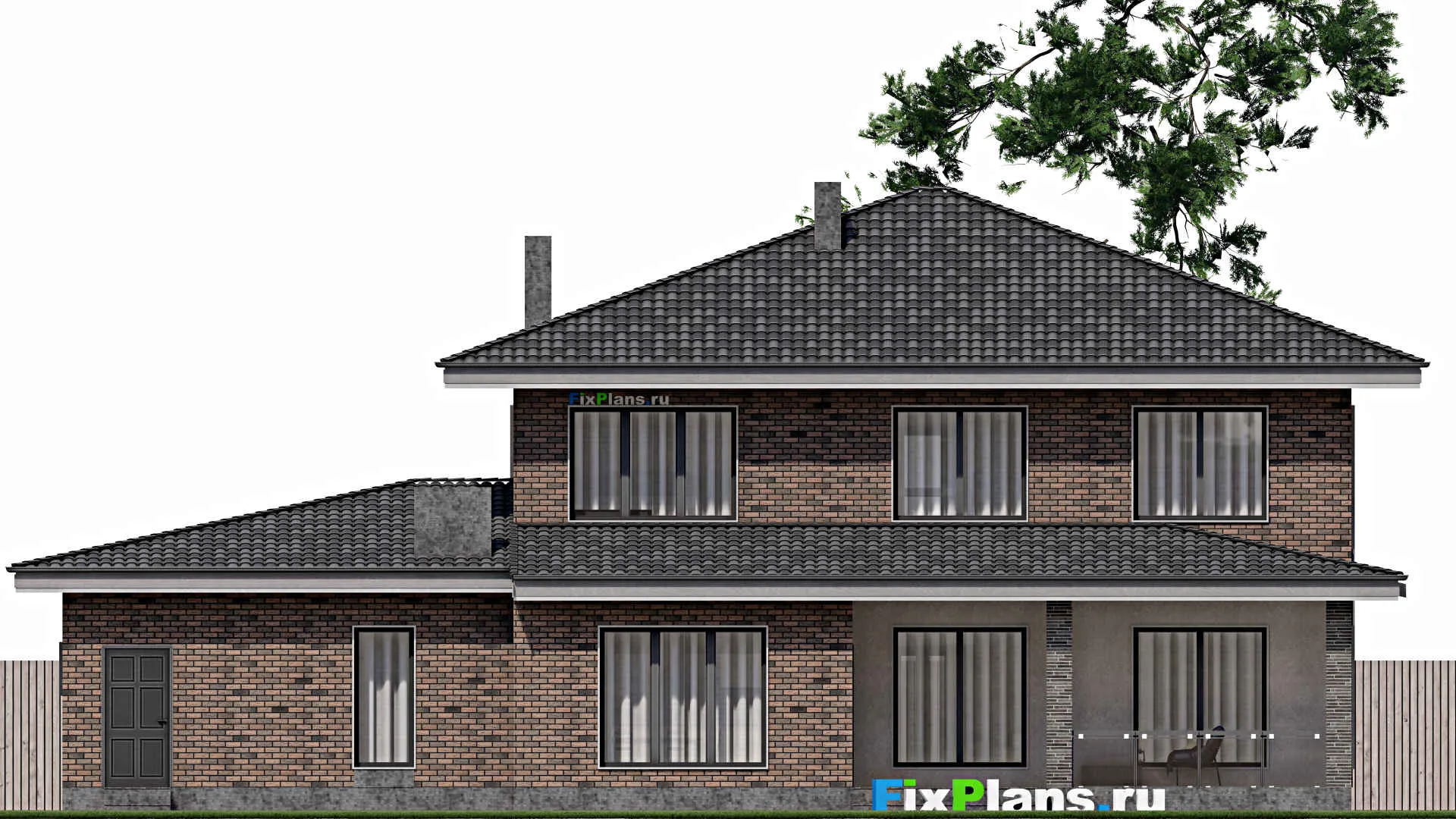 F-1331 - Проект двухэтажного дома 15 на 20, площадью 540 м² с террасой, гаражом на 2 машины и 8 спальнями