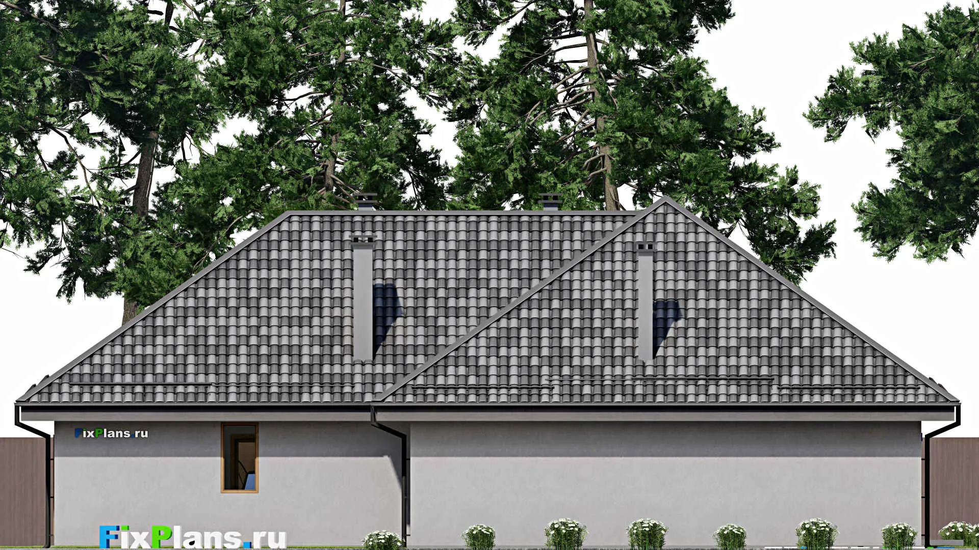 F-9089 - Проект одноэтажного дома 20 на 29, площадью 320 м² с террасой, гаражом на 2 машины и 4 спальнями