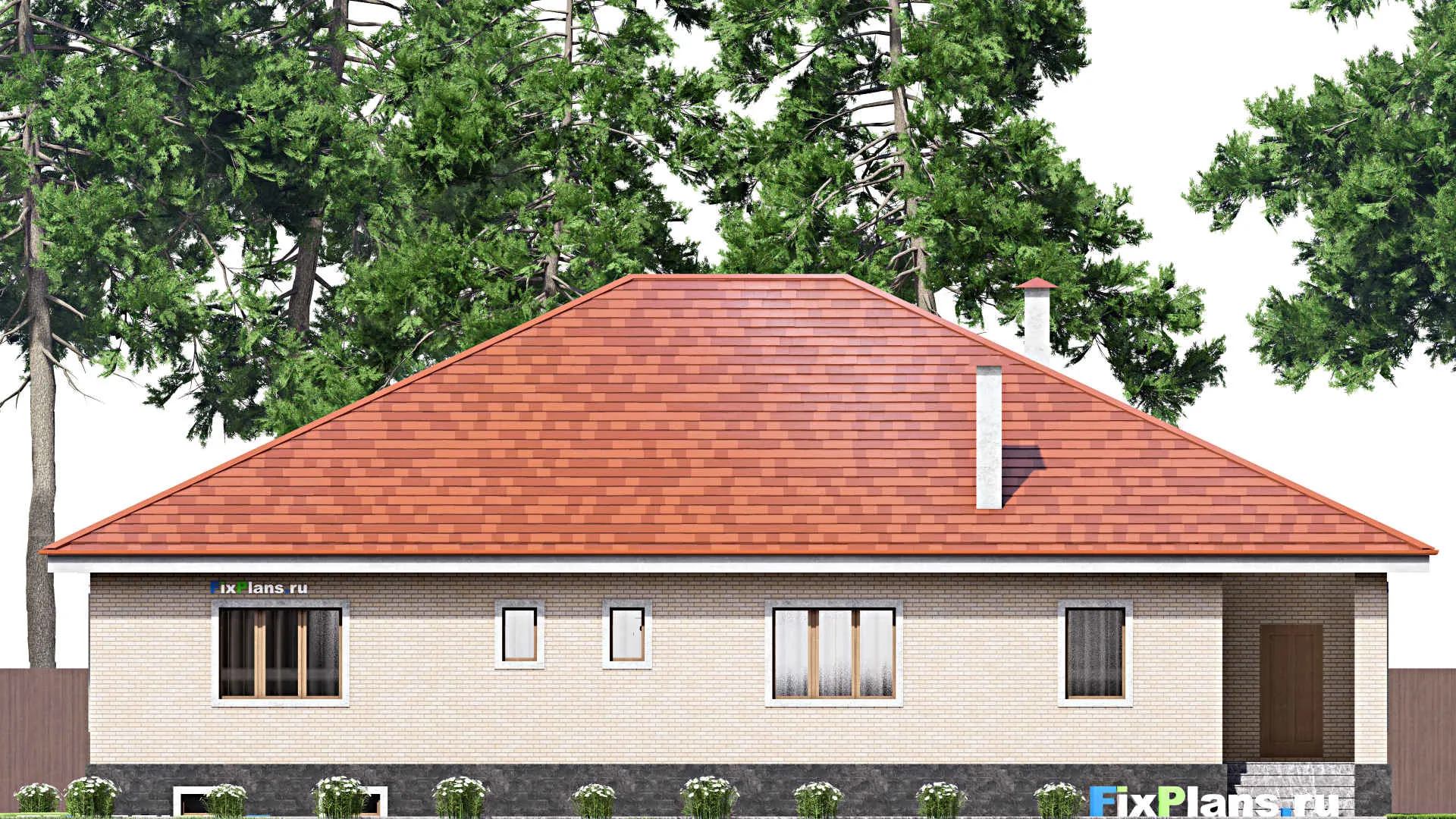 F-13940 - Проект одноэтажного дома 19 на 21, площадью 380 м² с террасой, цокольным этажом и 3 спальнями