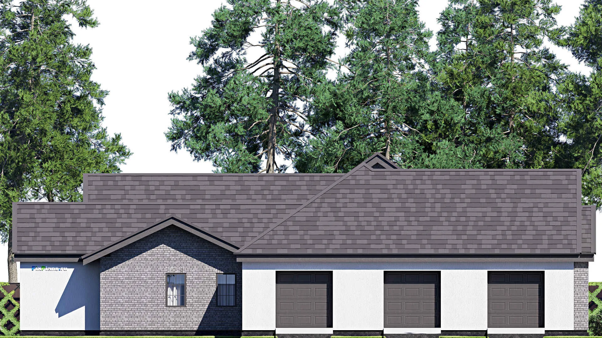 F-19853 - Проект одноэтажного дома 25 на 32, площадью 460 м² с террасой, гаражом на 2 машины и 4 спальнями