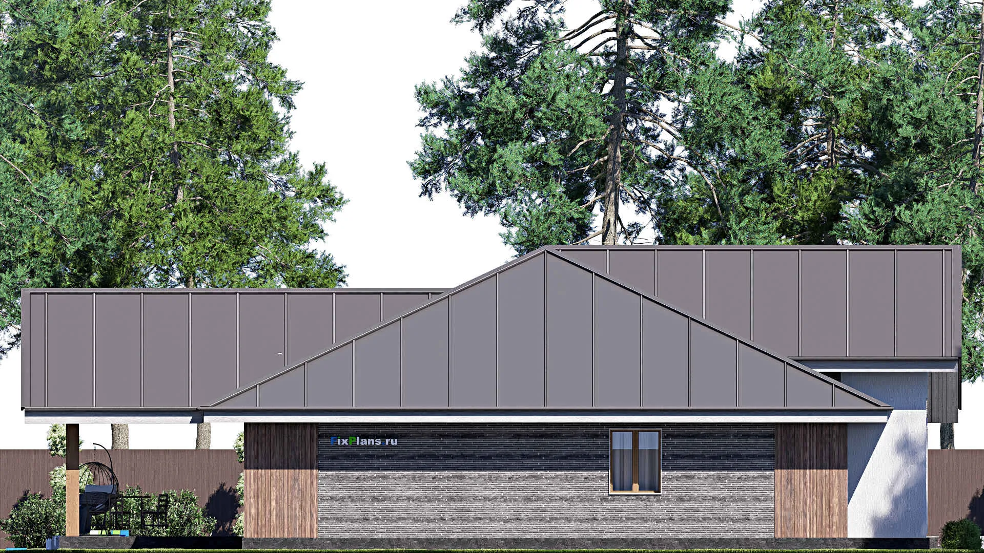 F-19718 - План одноэтажного дома 18 на 20, площадью 230 м² с террасой и 1 спальнями