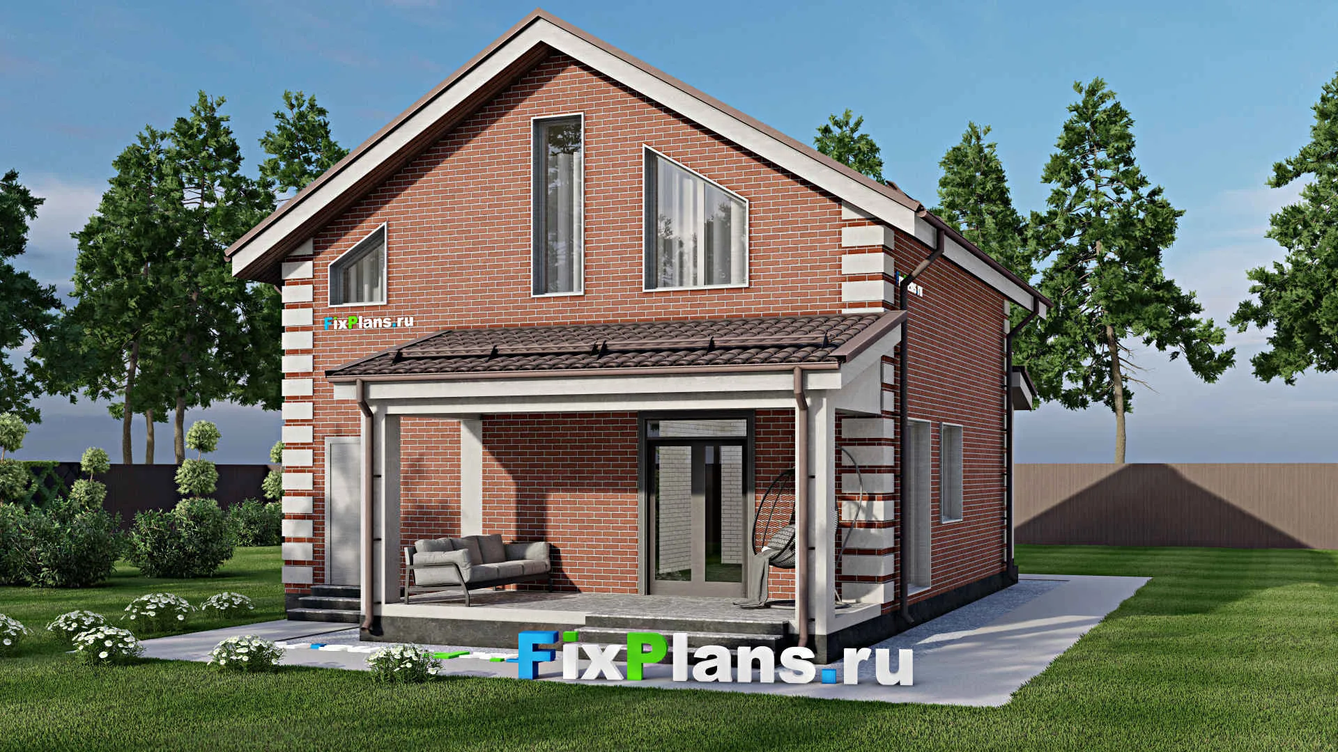 F-2393 - Проект дома с мансардой 10 на 11, площадью 160 м² с террасой, гаражом на 1 машину и 4 спальнями