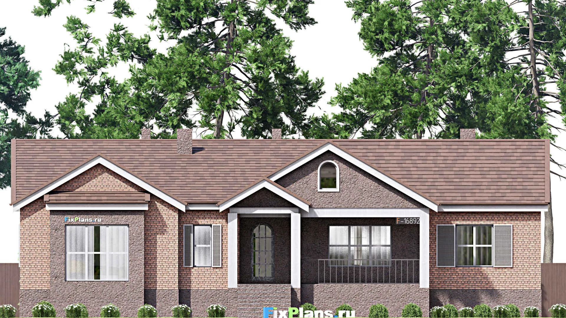 F-16892 - Проект одноэтажного дома 18 на 22, площадью 460 м² с террасой, цокольным этажом, гаражом на 2 машины и 4 спальнями