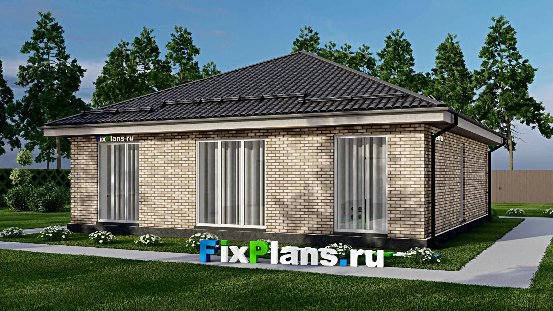 F-3041 - Проект одноэтажного дома 12 на 12, площадью 120 м² с 3 спальнями