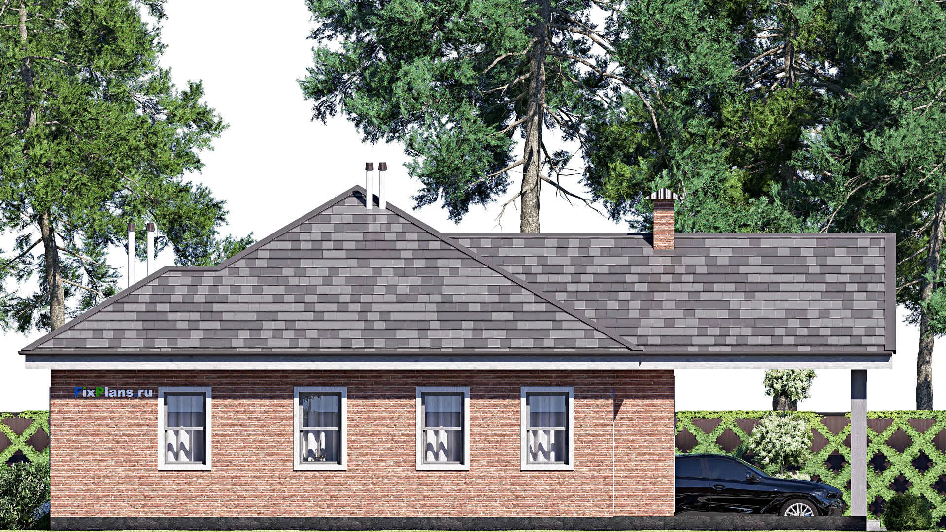 F-20690 - Проект одноэтажного дома 15 на 17, площадью 200 м² с террасой и 2 спальнями