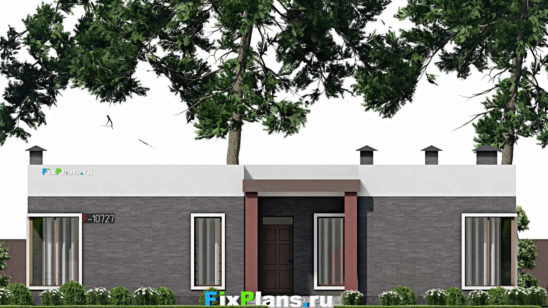 F-10727 - Проект одноэтажного дома 15 на 16, площадью 180 м² с террасой и 3 спальнями