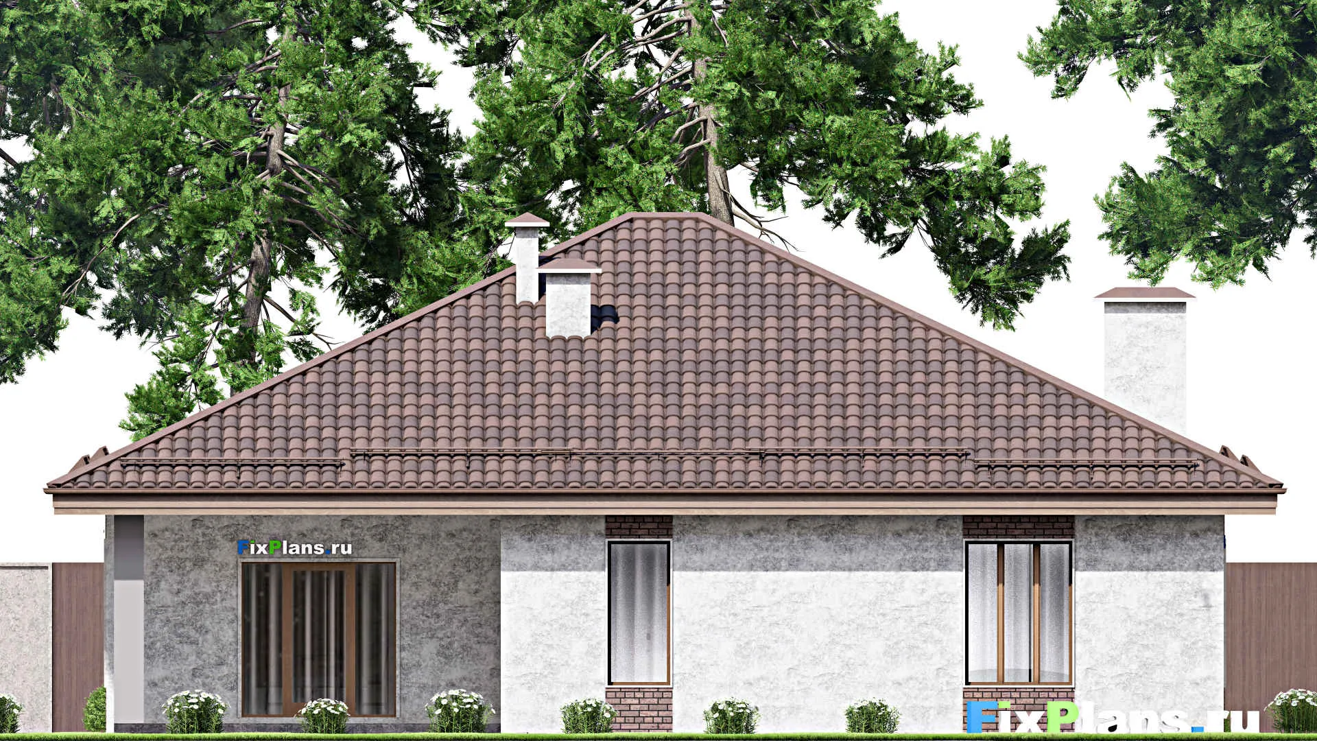 F-14354 - Проект одноэтажного дома 15 на 16, площадью 170 м² с террасой и 3 спальнями