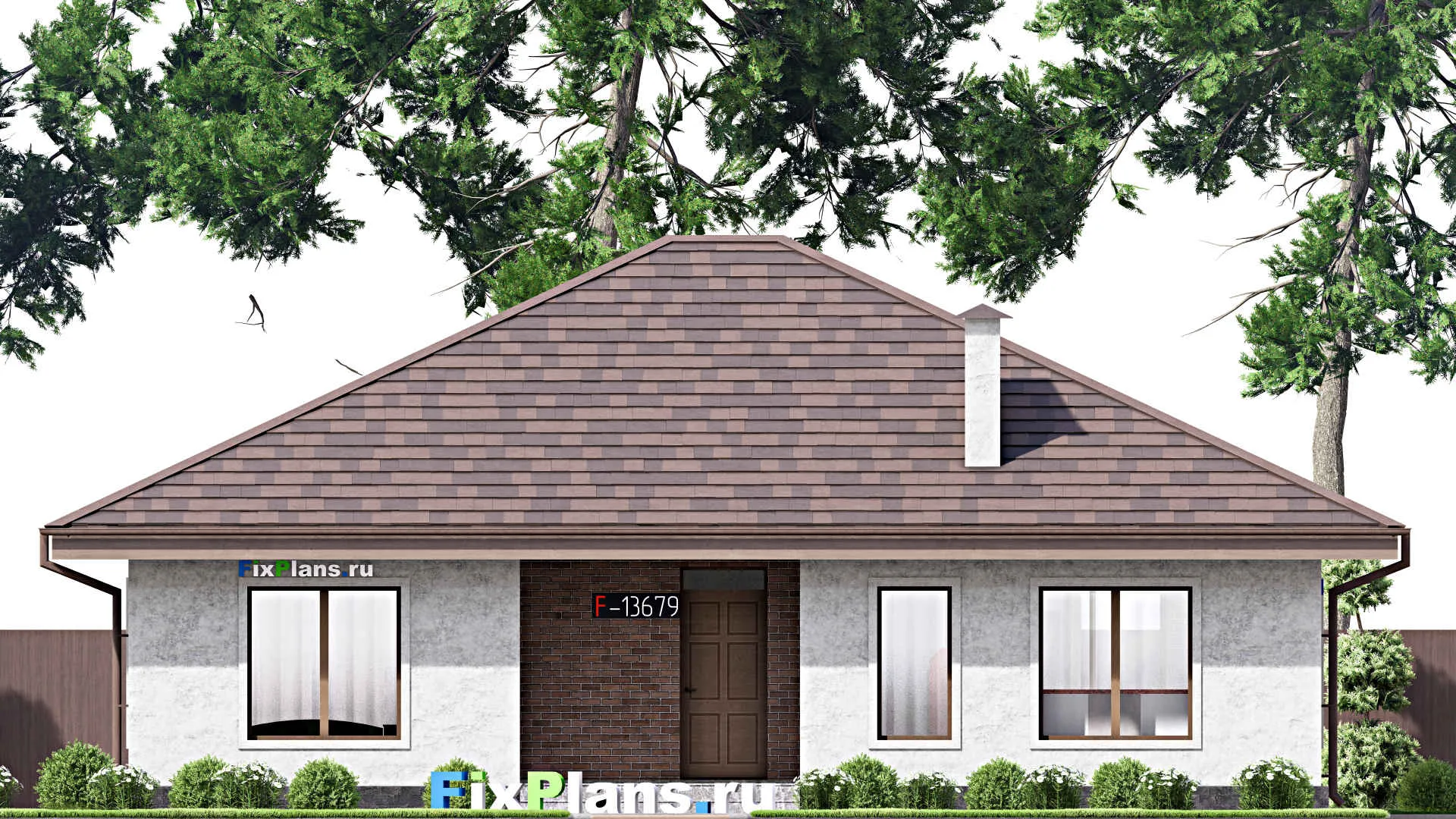 F-13679 - Проект одноэтажного дома 13 на 14, площадью 140 м² с террасой и 3 спальнями
