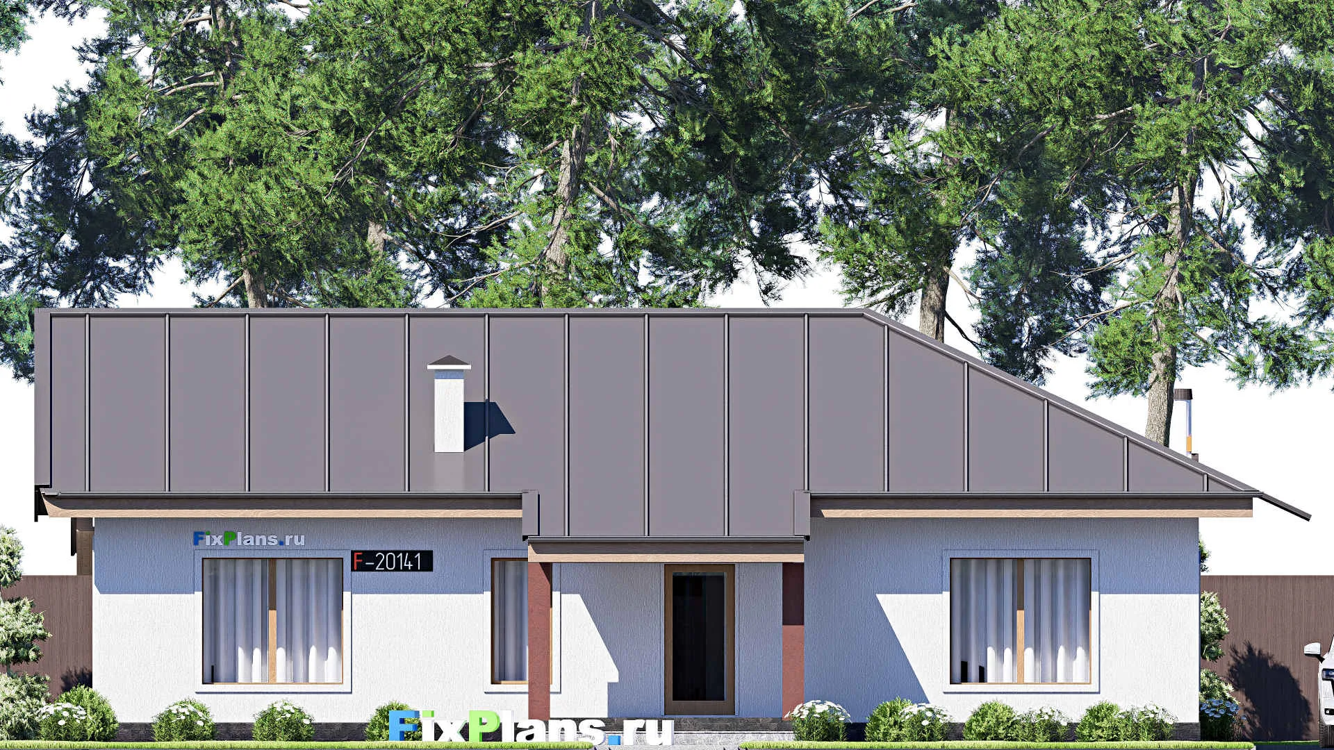 F-20141 - Проект одноэтажного дома 16 на 17, площадью 180 м² с террасой и 3 спальнями