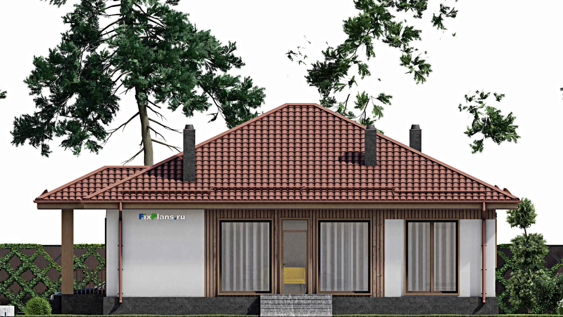 F-7487 - Проект одноэтажного дома 12 на 15, площадью 140 м² с 4 спальнями