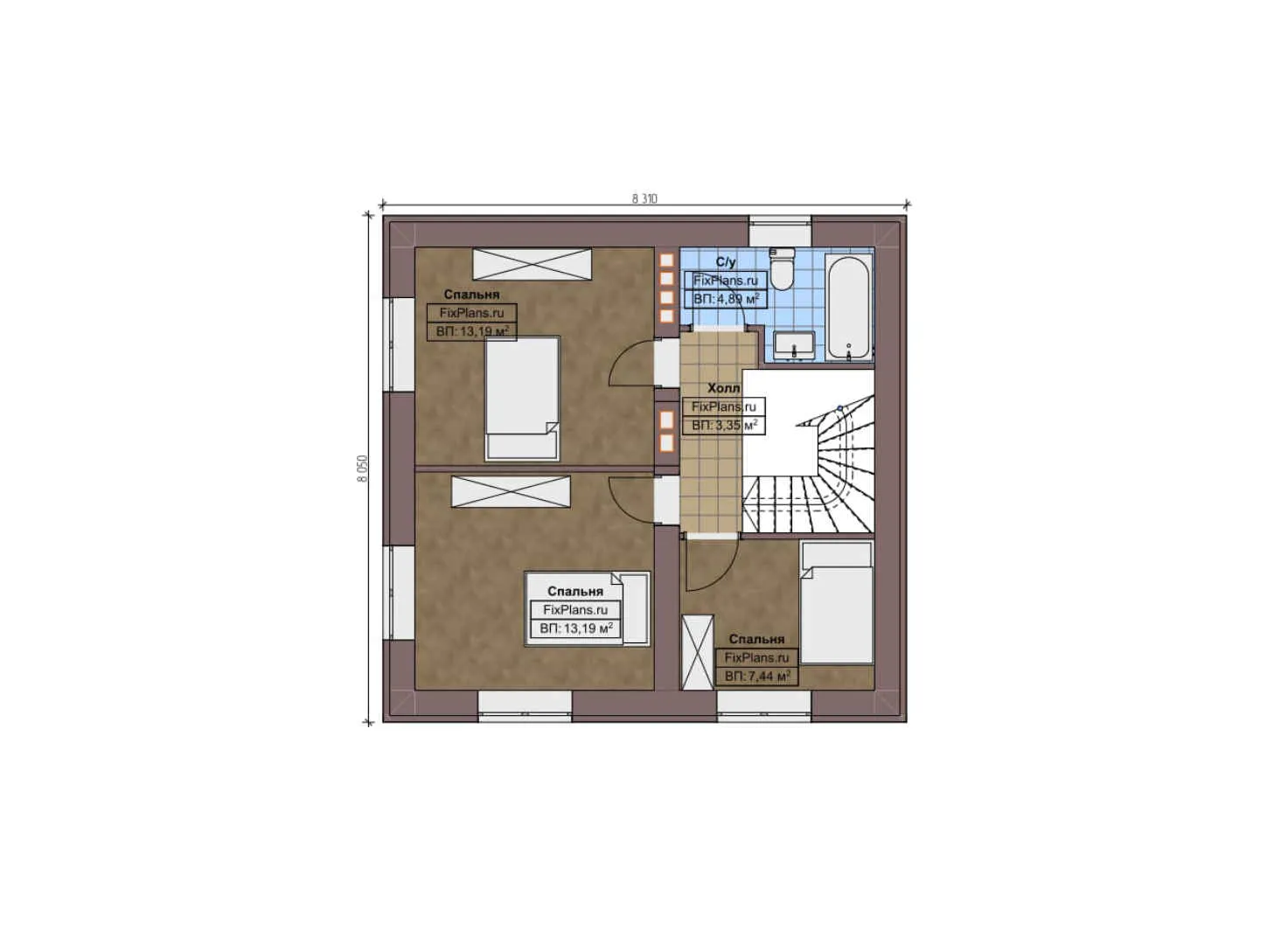 F-8486 - Планы двухэтажного дома 10 на 14, площадью 140 м² с гаражом на 2 машины и 3 спальнями