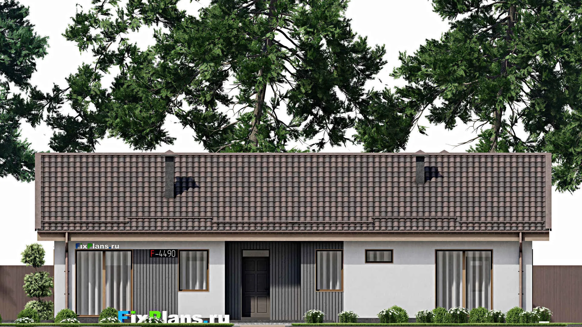 F-4490 - Проект одноэтажного дома 8 на 17, площадью 150 м² с террасой и 3 спальнями