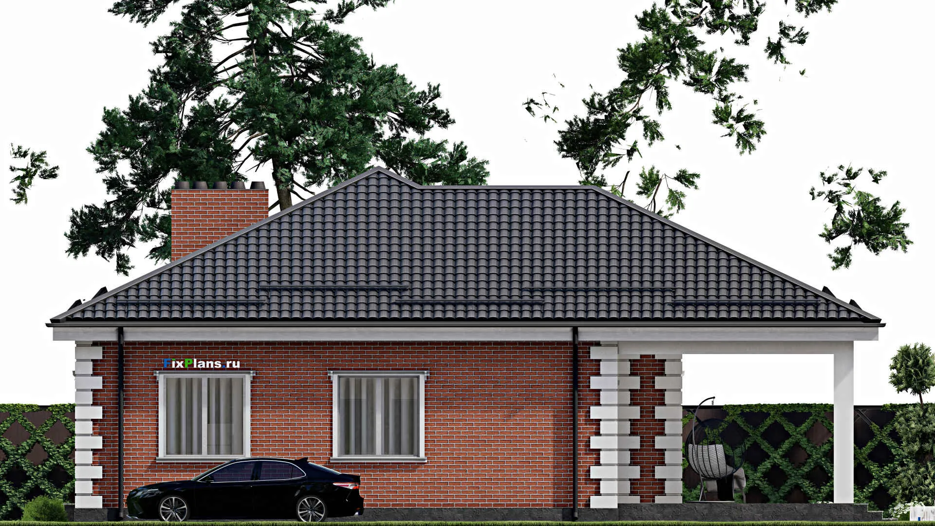 F-3410 - Проект одноэтажного дома 13 на 20, площадью 230 м² с террасой и 4 спальнями