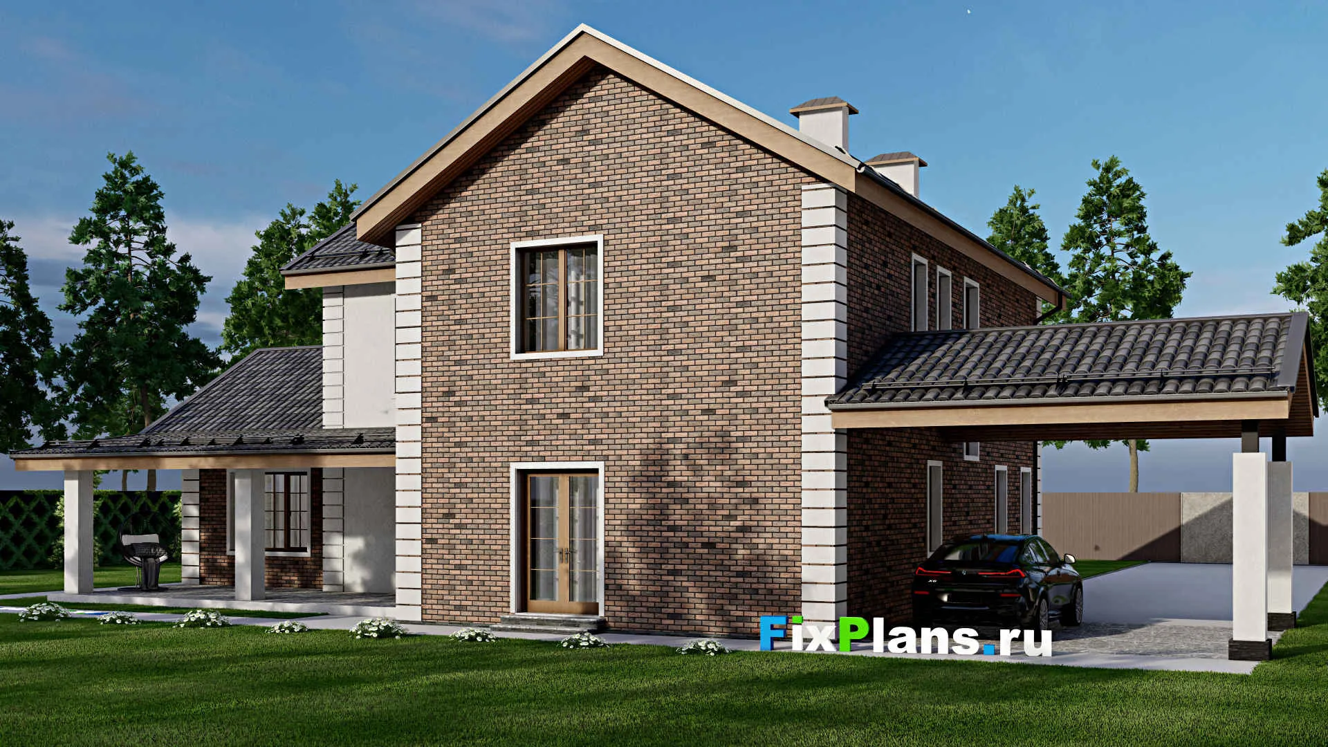 F-10826 - Планы двухэтажного дома 15 на 24, площадью 300 м² с террасой, баней и 3 спальнями