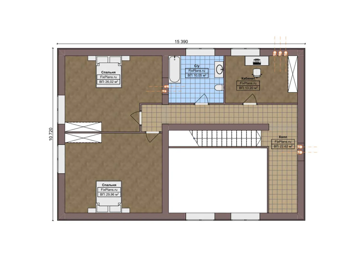 F-8090 - Планы дома с мансардой 14 на 20, площадью 290 м² с террасой и 4 спальнями