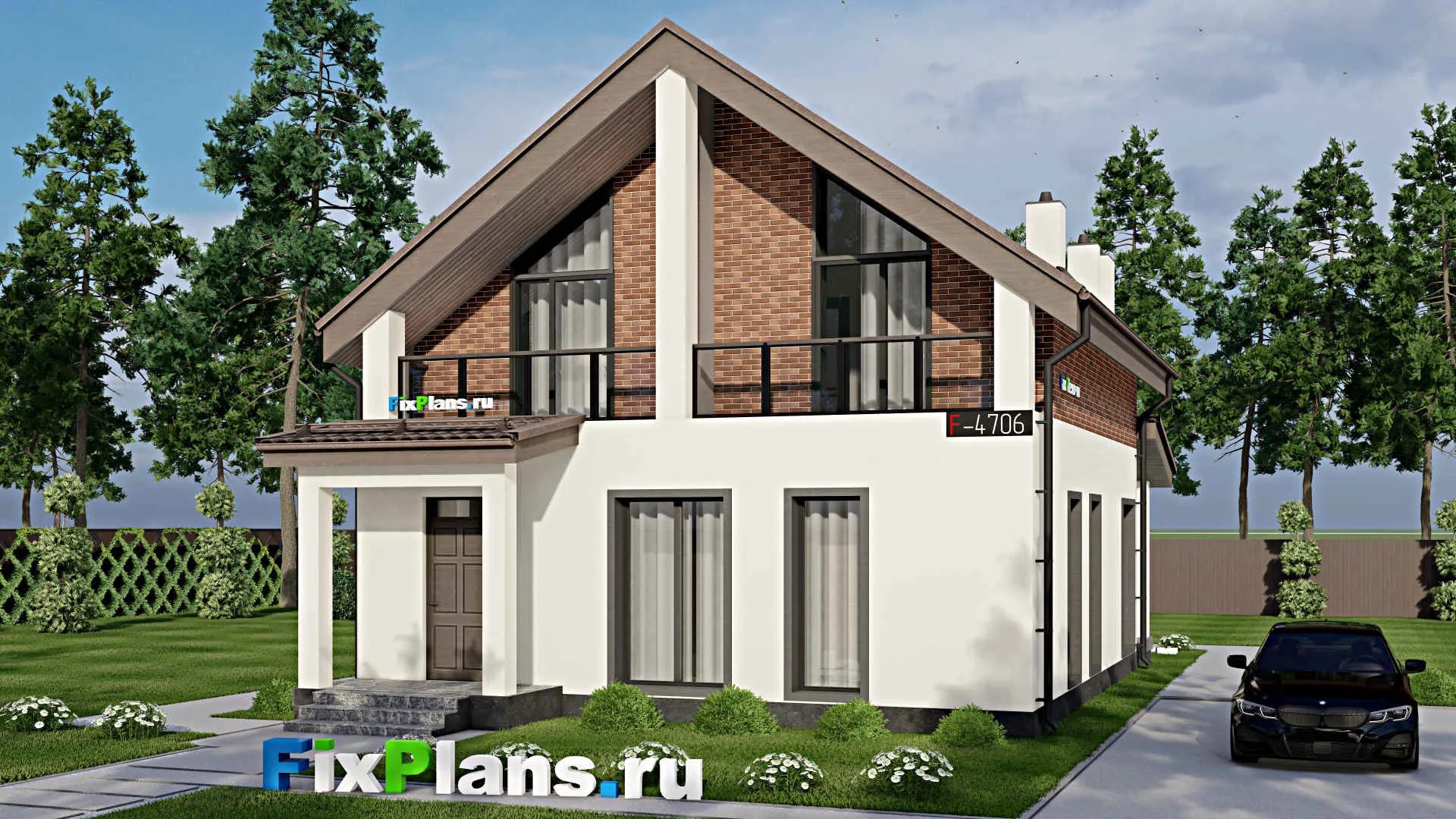 F-4706 - Проект дома с мансардой 9 на 10, площадью 150 м² с террасой, балконом и 3 спальнями