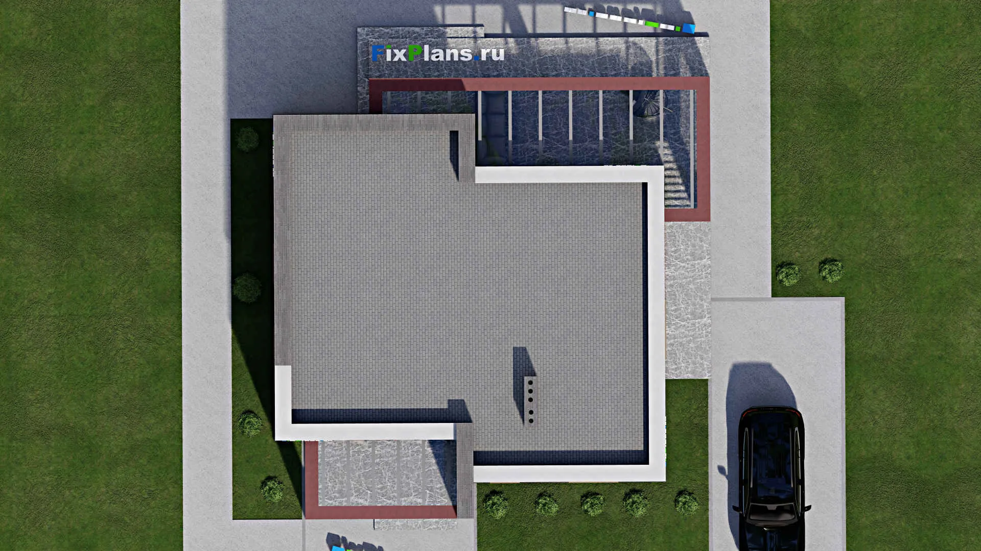 F-7037 - Проект одноэтажного дома 14 на 15, площадью 150 м² с террасой и 2 спальнями