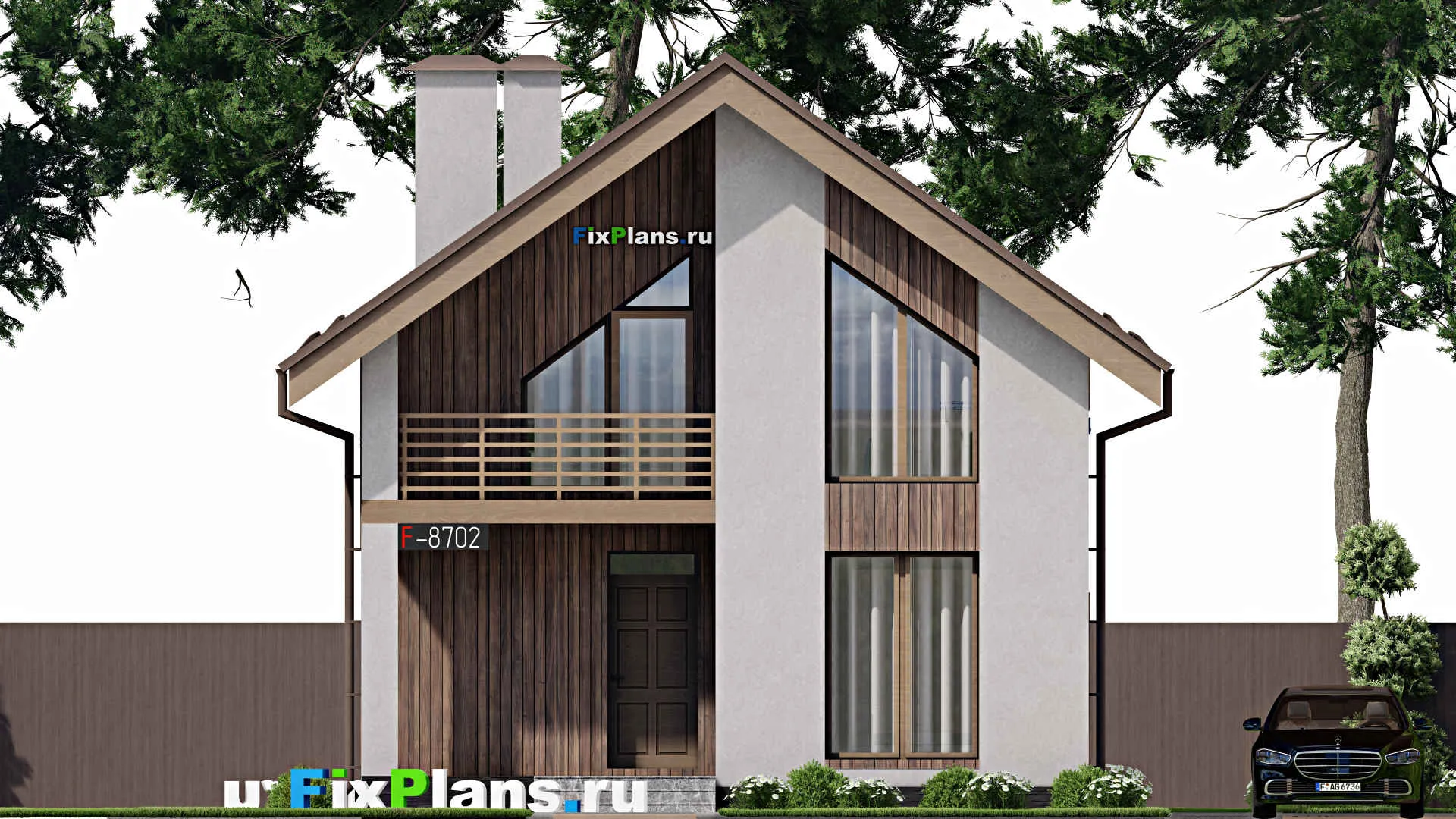 F-8702 - Планы дома с мансардой 9 на 12, площадью 130 м² с балконом и 4 спальнями