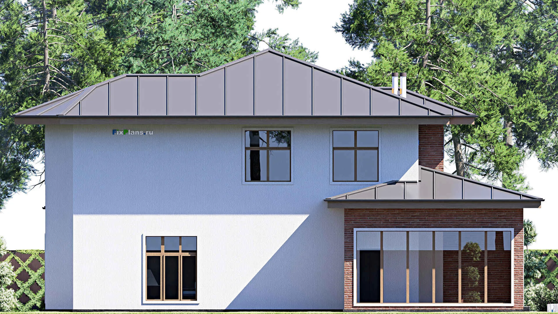 F-18215 - Проект двухэтажного дома 19 на 20, площадью 360 м² с террасой, балконом, гаражом на 1 машину и 5 спальнями