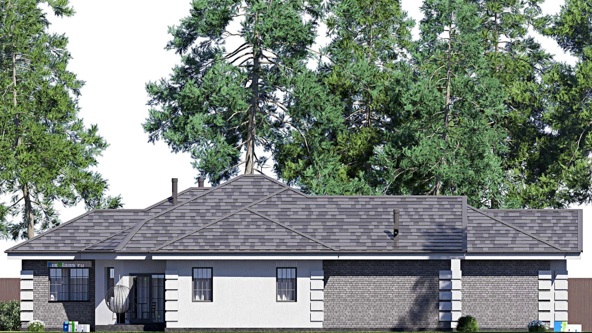 F-19934 - Проект одноэтажного дома 22 на 24, площадью 300 м² с террасой, гаражом на 2 машины и 3 спальнями