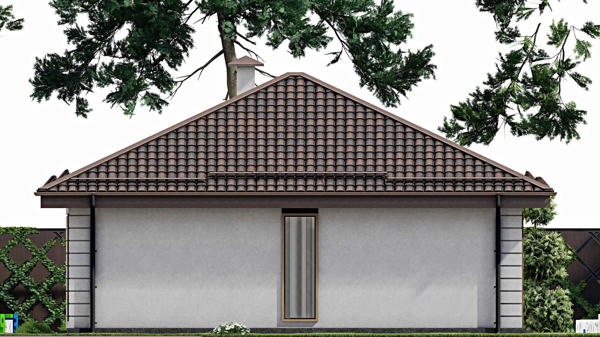 F-7766 - Проект одноэтажного дома 11 на 15, площадью 110 м² с террасой и 2 спальнями