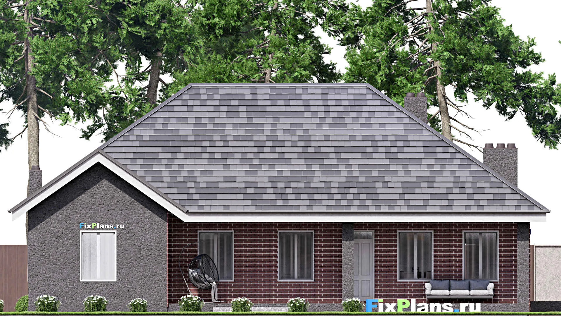 F-16721 - Проект одноэтажного дома 14 на 18, площадью 180 м² с террасой, гаражом на 2 машины и 2 спальнями