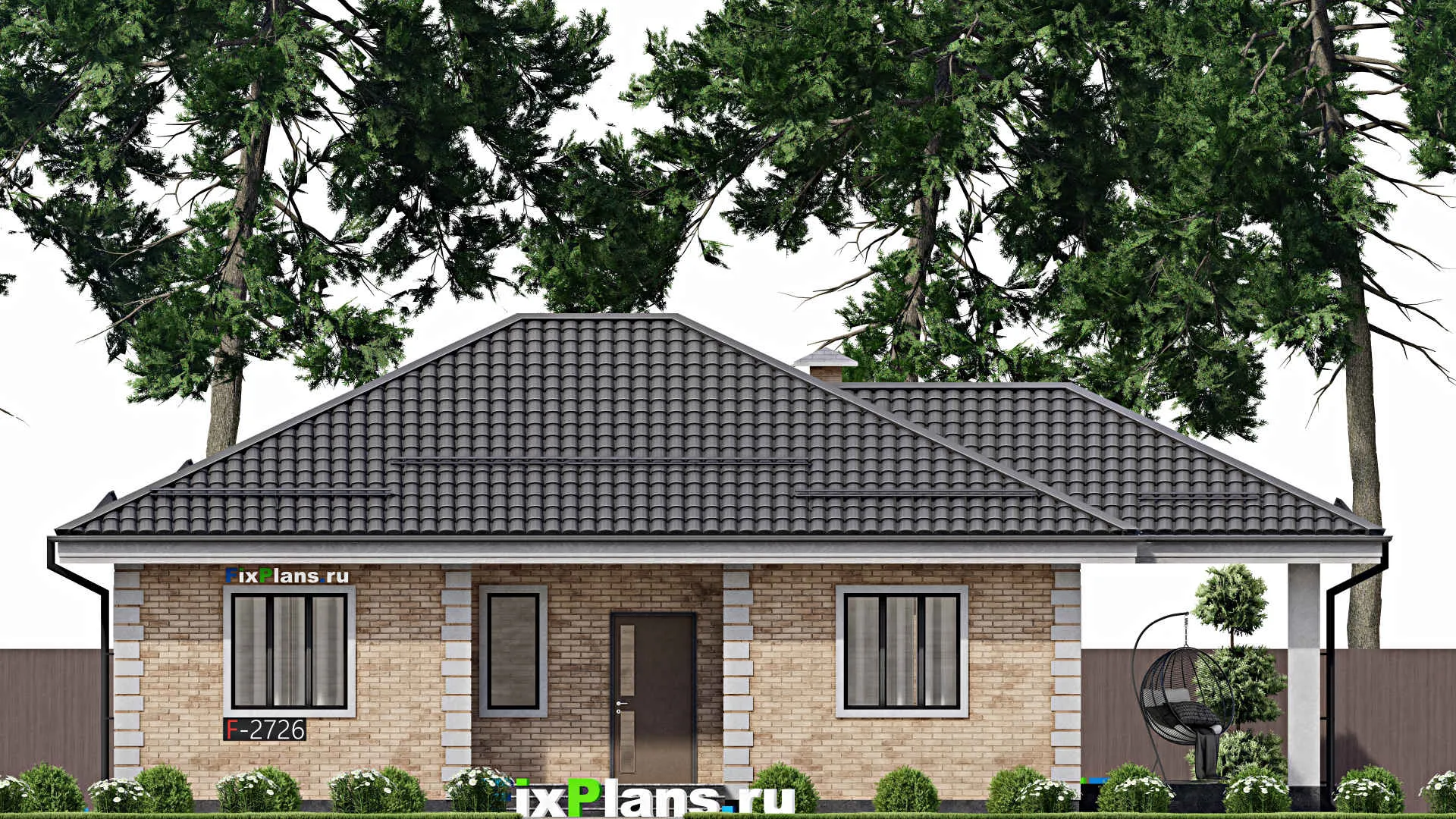 F-2726 - Проект одноэтажного дома 10 на 12, площадью 120 м² с террасой и 3 спальнями