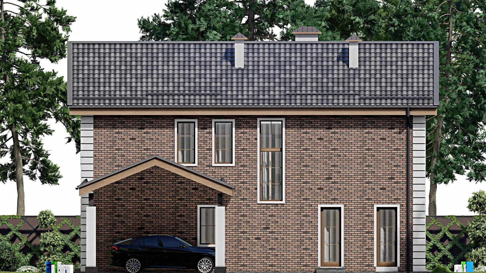 F-10826 - Планы двухэтажного дома 15 на 24, площадью 300 м² с террасой, баней и 3 спальнями