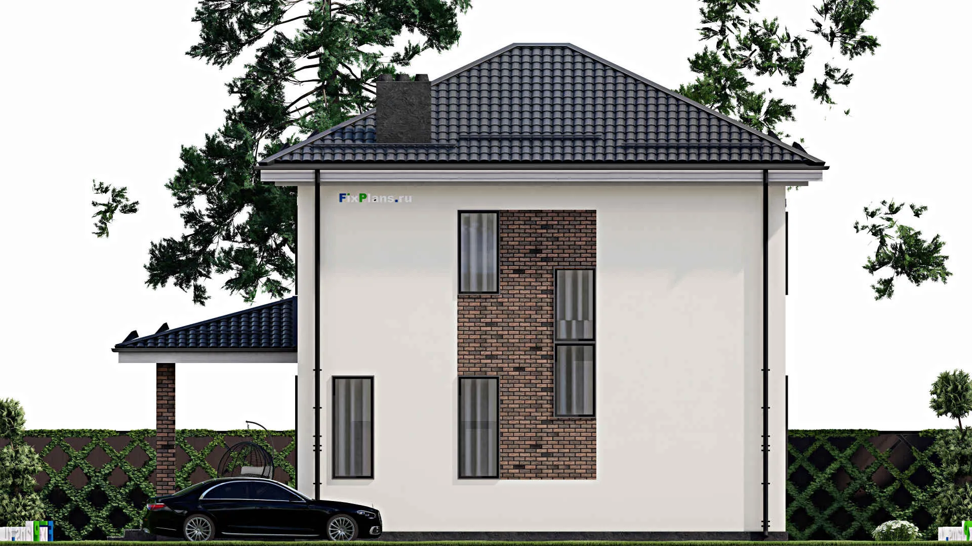 F-3347 - Планы двухэтажного дома 11 на 11, площадью 180 м² с террасой и 4 спальнями