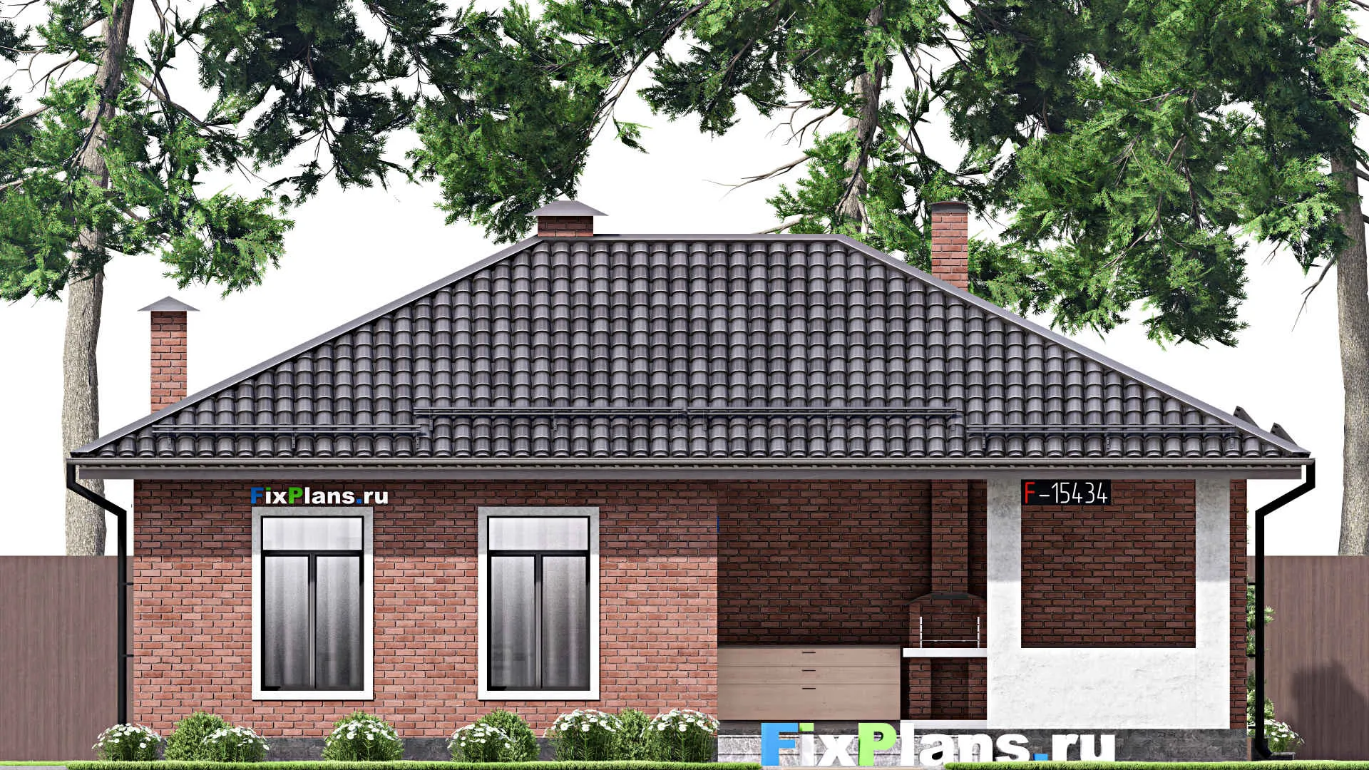 F-15434 - Проект бани 9 на 13, площадью 90 м² с комнатой отдыха, терассой и санузлом