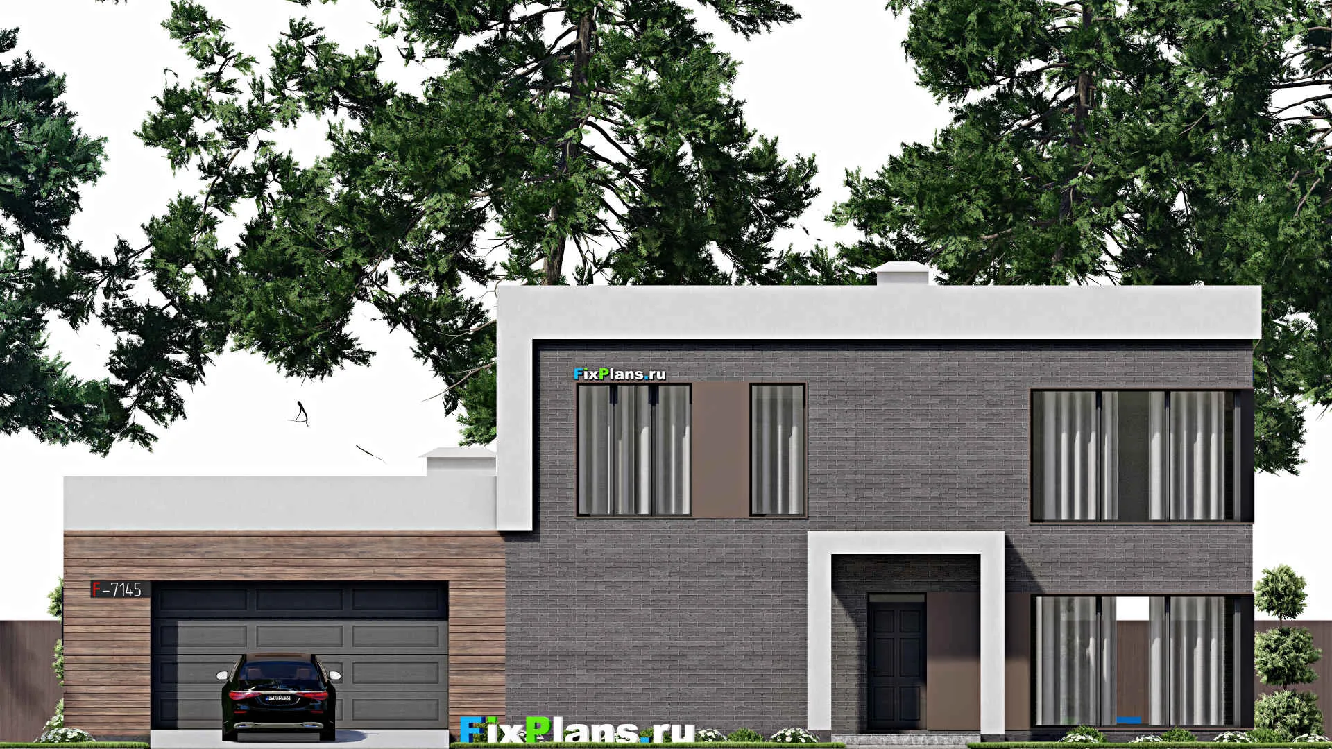 F-7145 - Проект двухэтажного дома 15 на 20, площадью 340 м² с балконом, гаражом на 2 машины и 4 спальнями