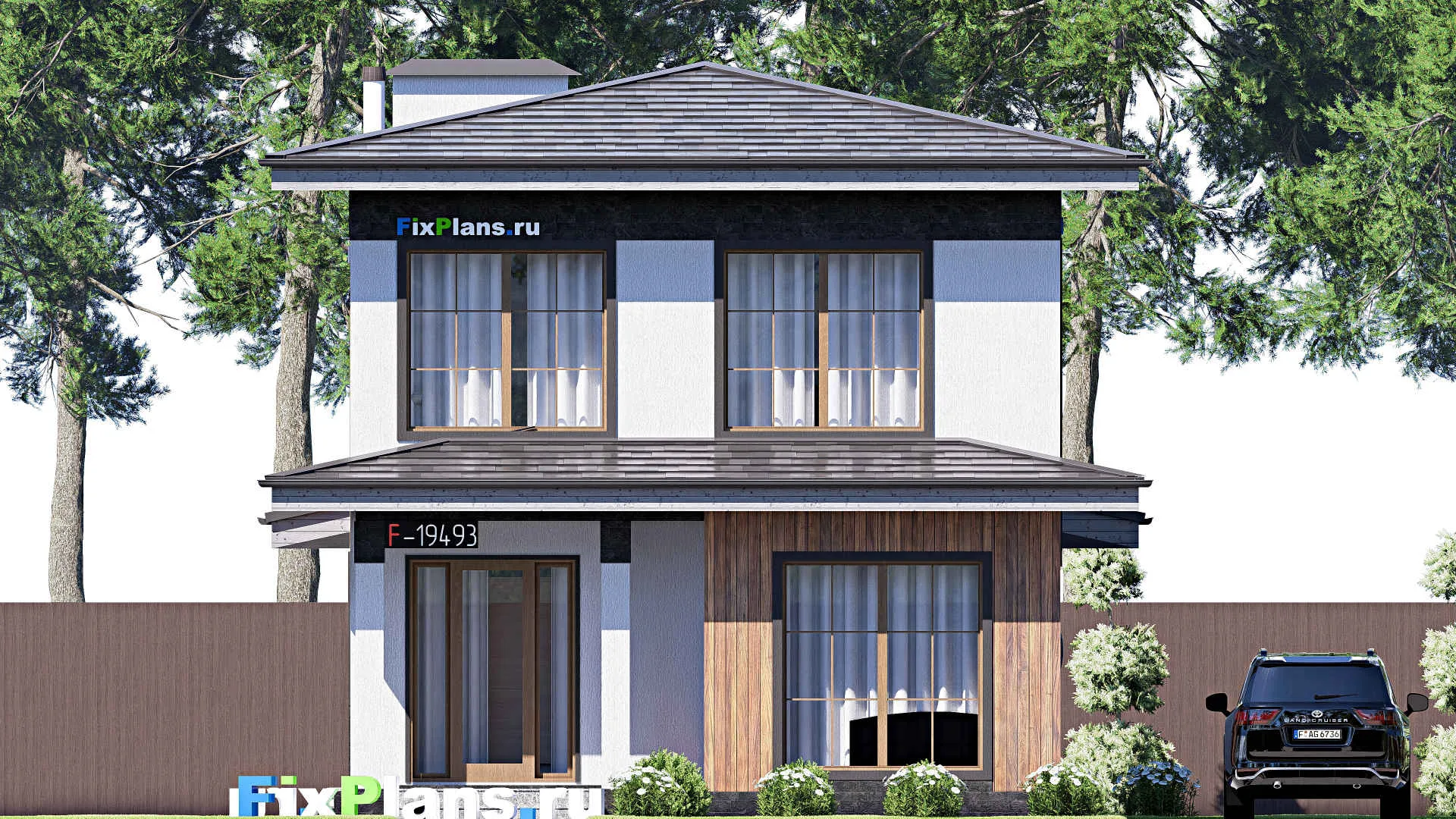 F-19493 - Проект двухэтажного дома 8 на 15, площадью 150 м² с террасой и 4 спальнями