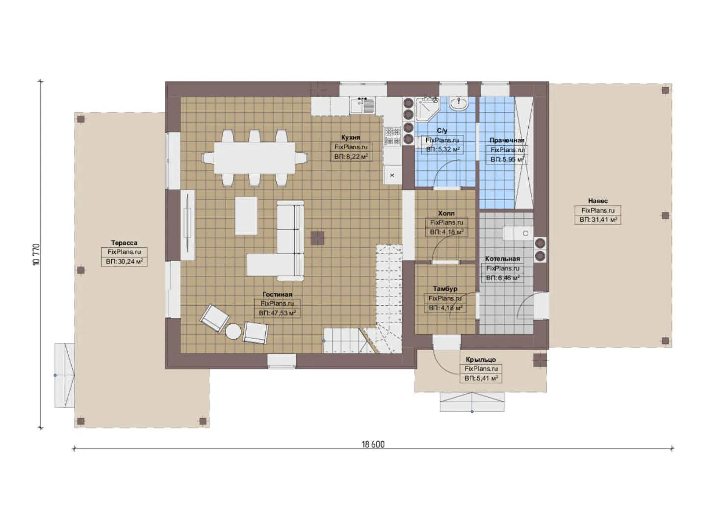 F-16172 - Планы дома с мансардой 11 на 19, площадью 220 м² с террасой и 3 спальнями